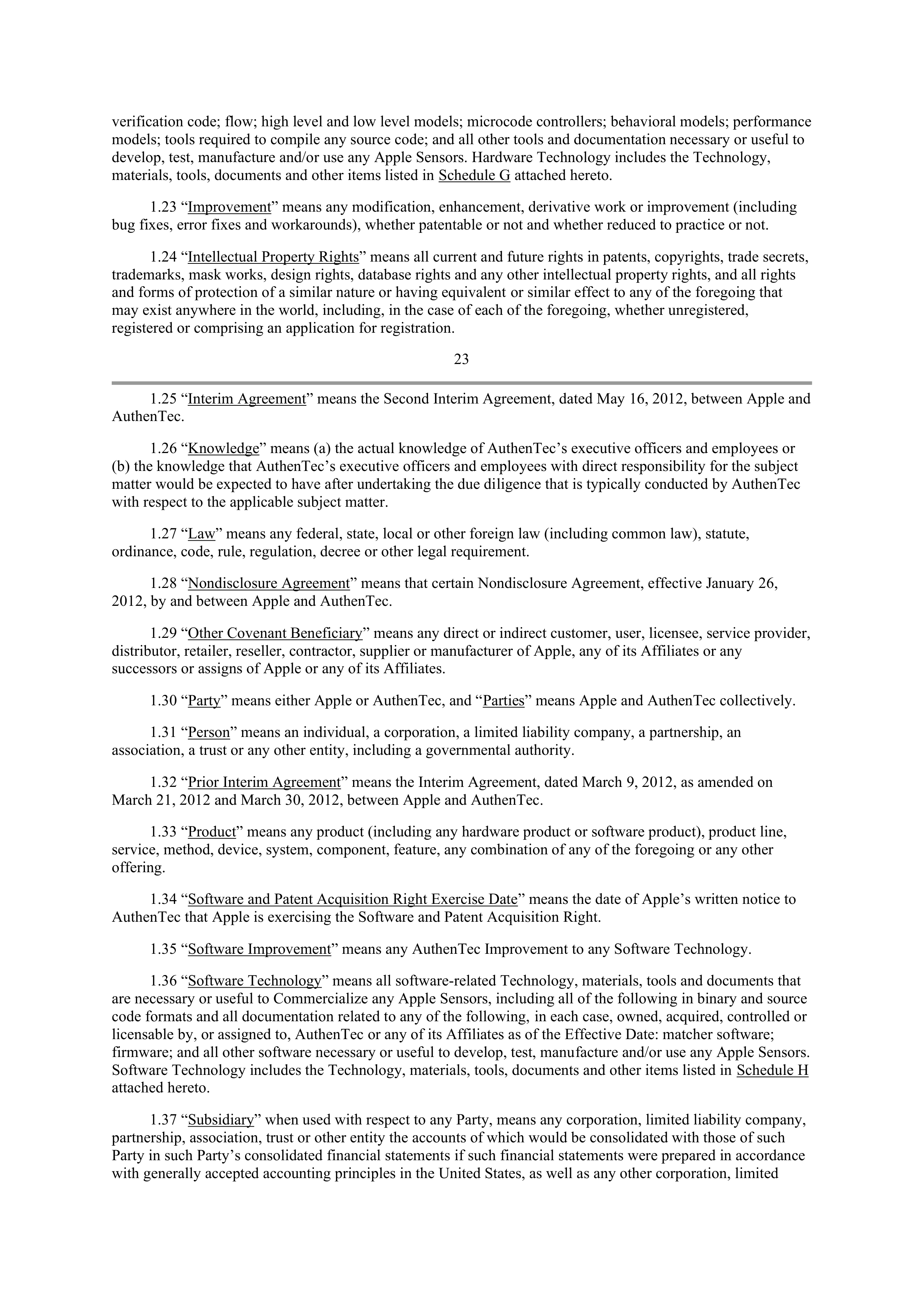 APPLE INTELLECTUAL PROPERTY AND TECHNOLOGY AGREEMENT — page 19