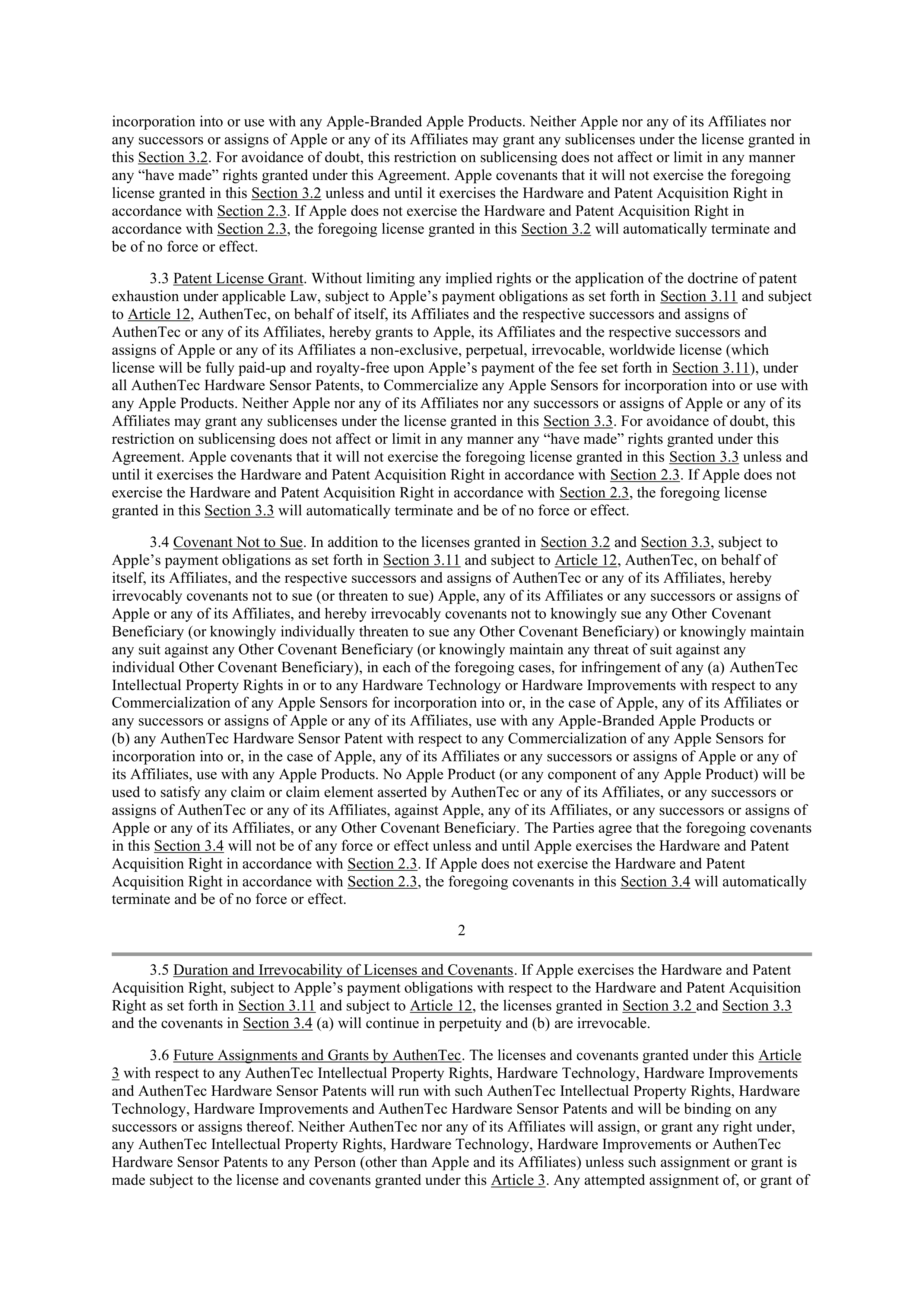 APPLE INTELLECTUAL PROPERTY AND TECHNOLOGY AGREEMENT — page 2