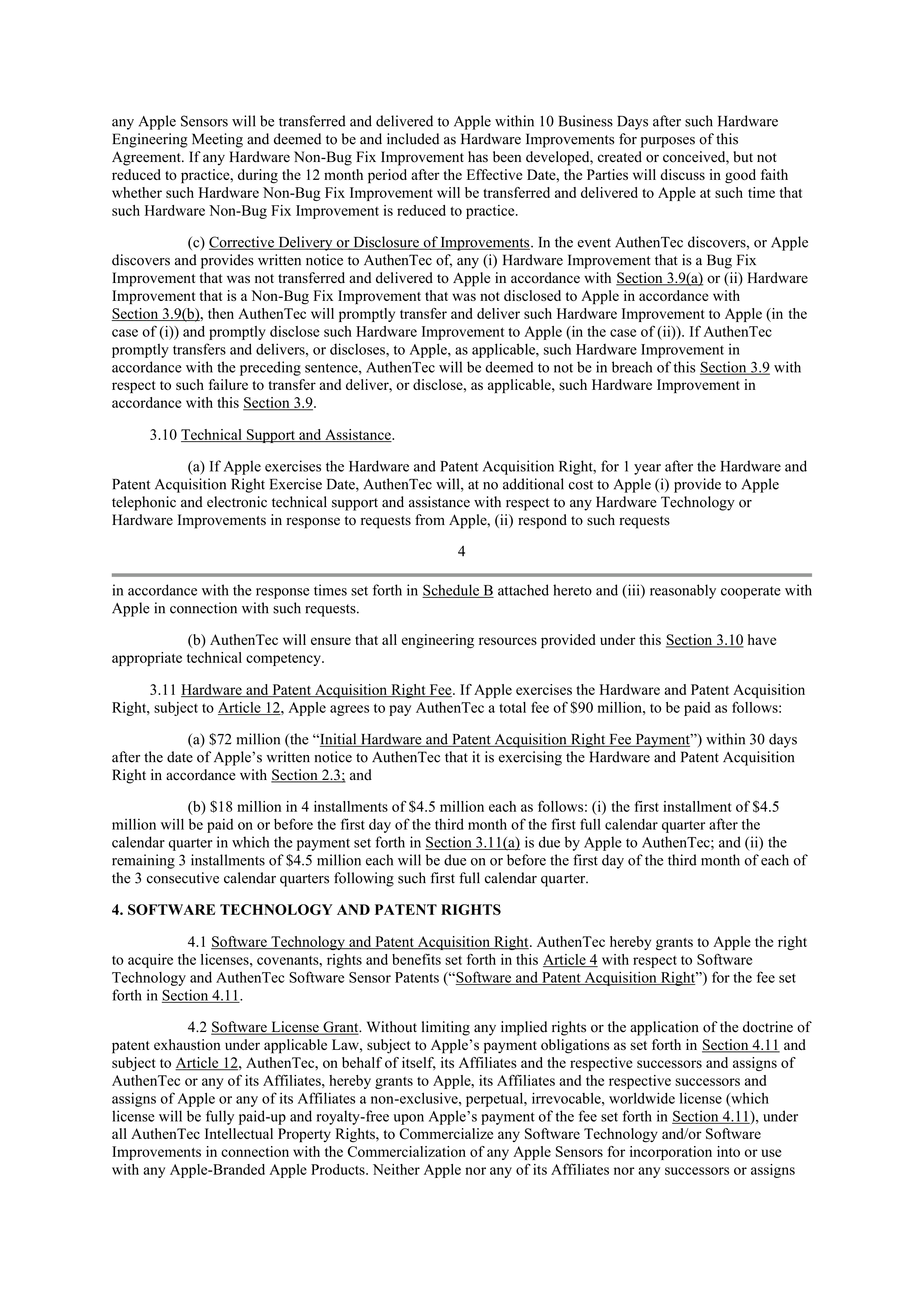 APPLE INTELLECTUAL PROPERTY AND TECHNOLOGY AGREEMENT — page 4