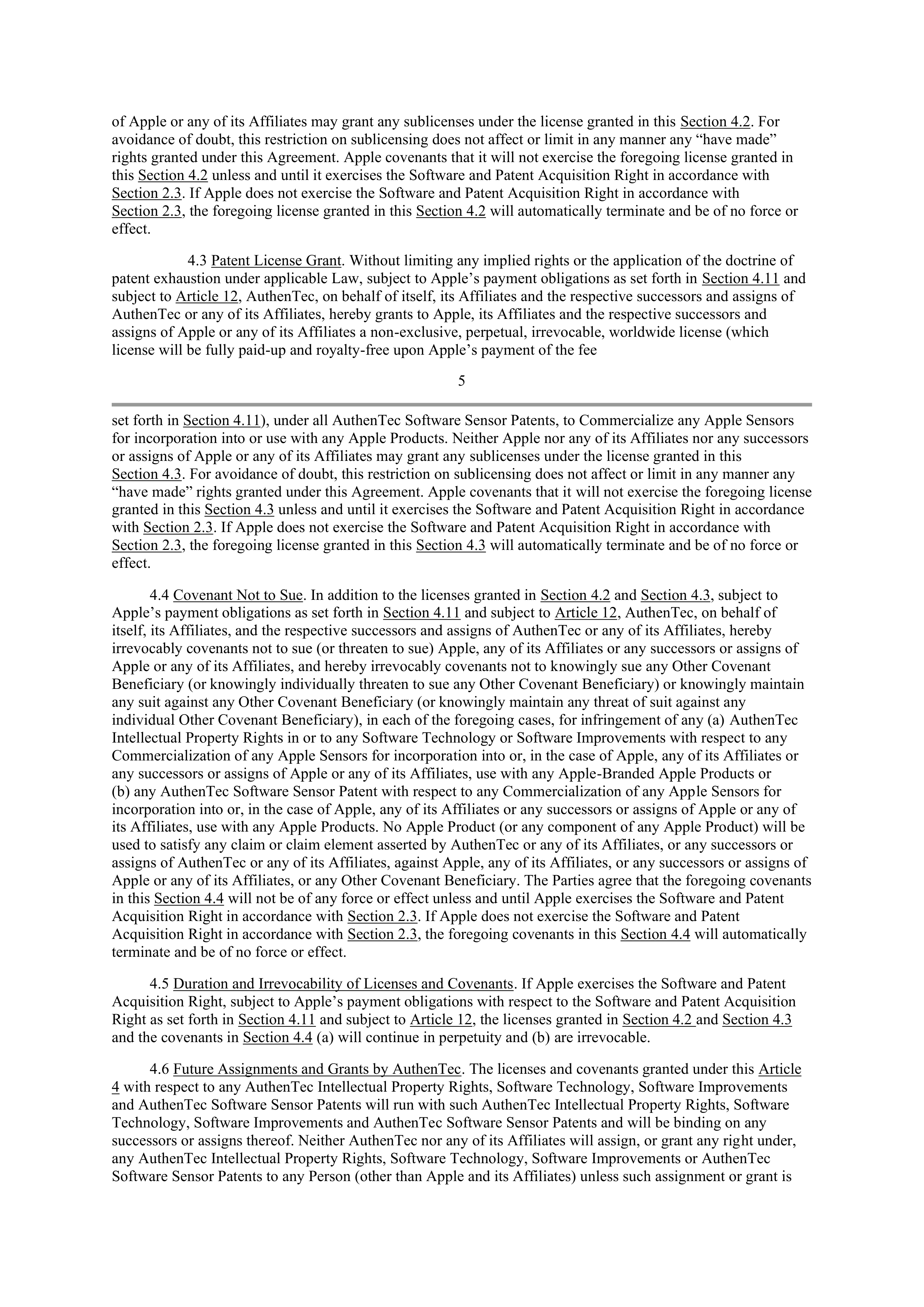 APPLE INTELLECTUAL PROPERTY AND TECHNOLOGY AGREEMENT — page 5