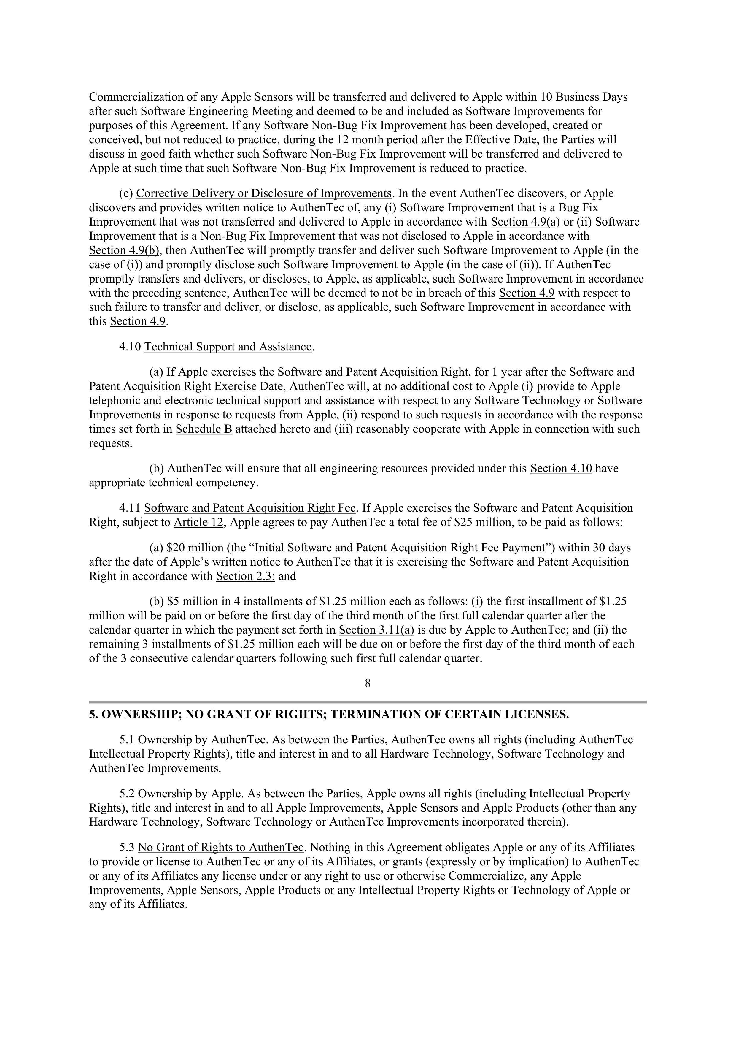 APPLE INTELLECTUAL PROPERTY AND TECHNOLOGY AGREEMENT — page 7