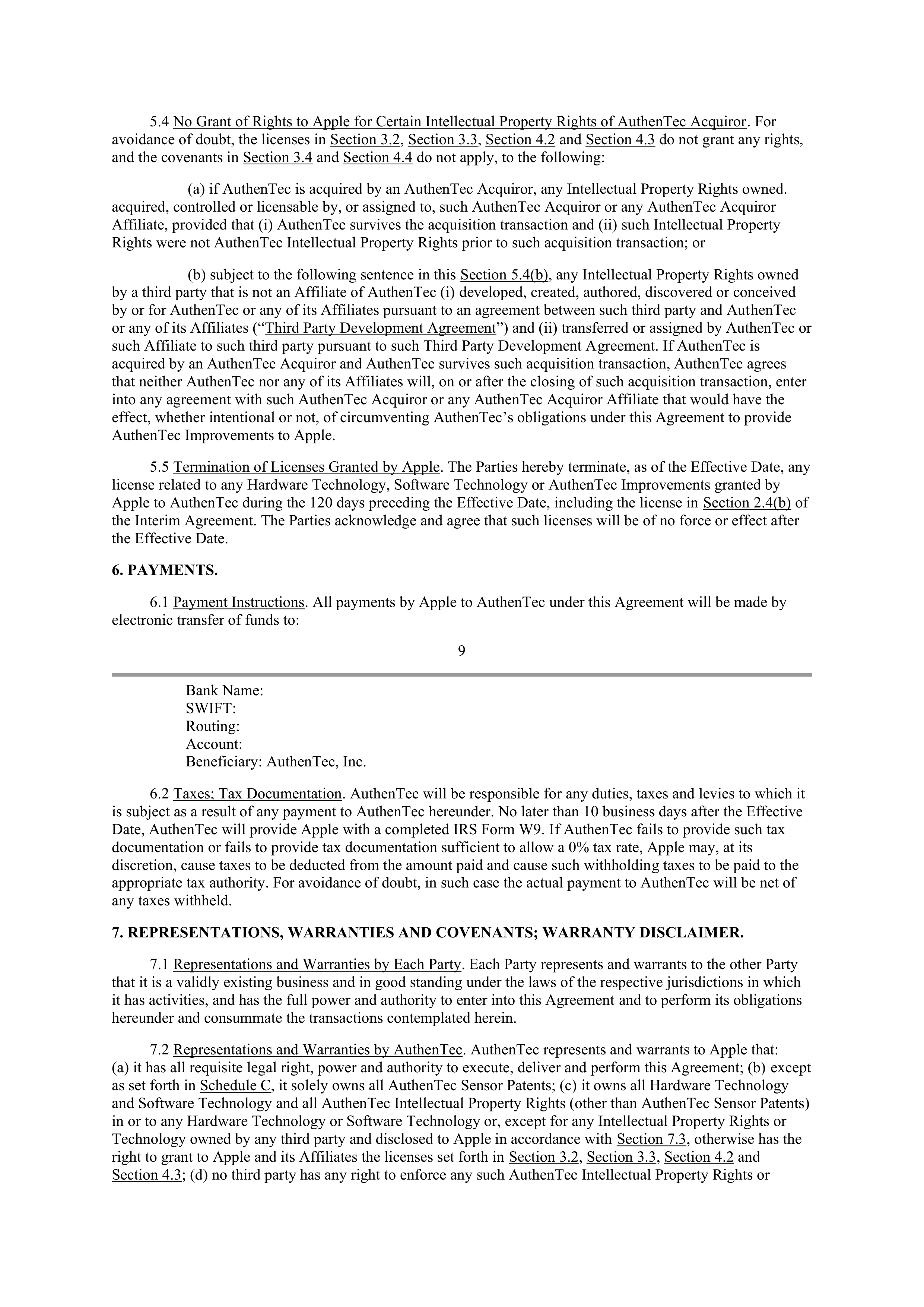 APPLE INTELLECTUAL PROPERTY AND TECHNOLOGY AGREEMENT — page 8