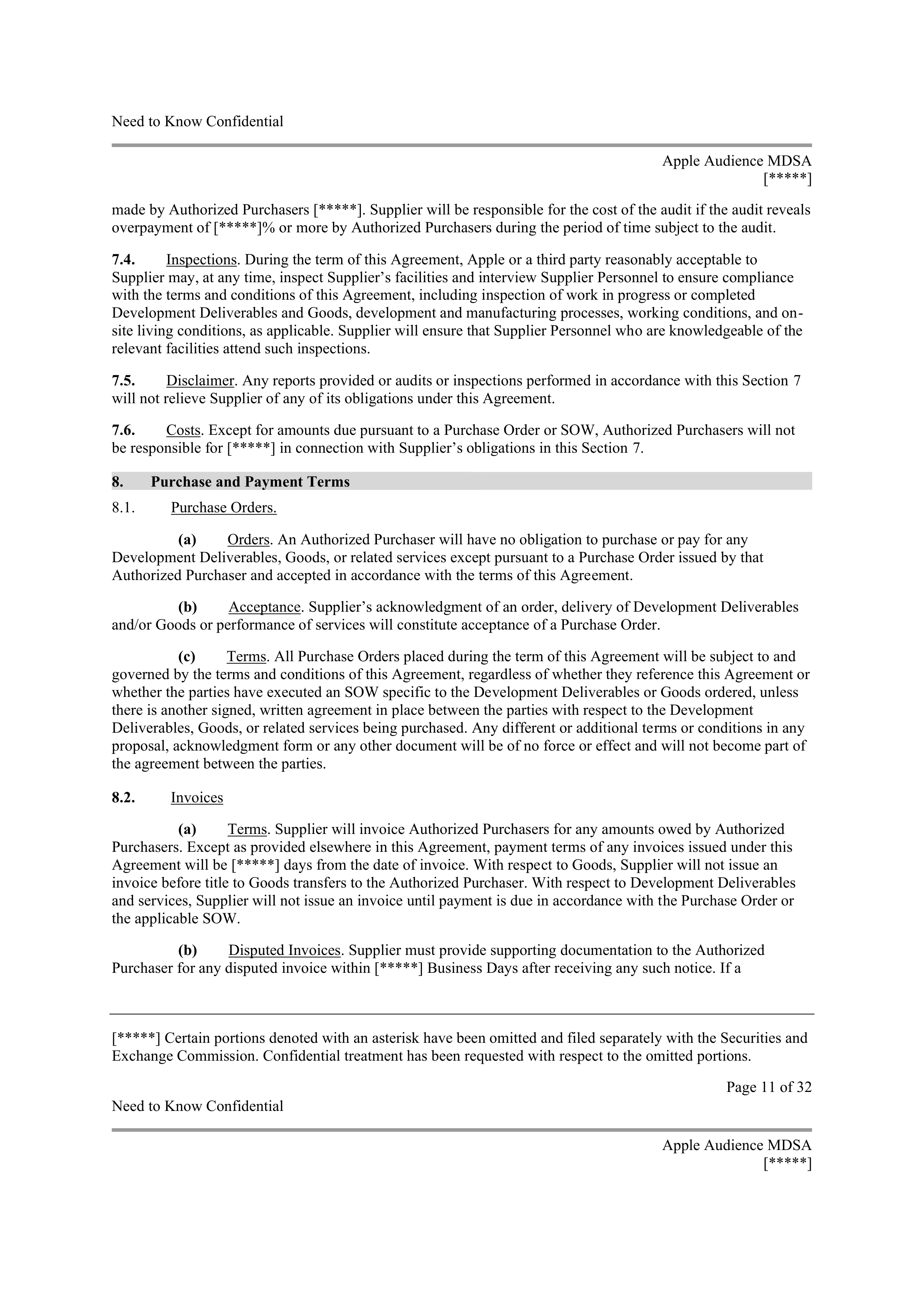 APPLE INC. MASTER DEVELOPMENT AND SUPPLY AGREEMENT — page 10
