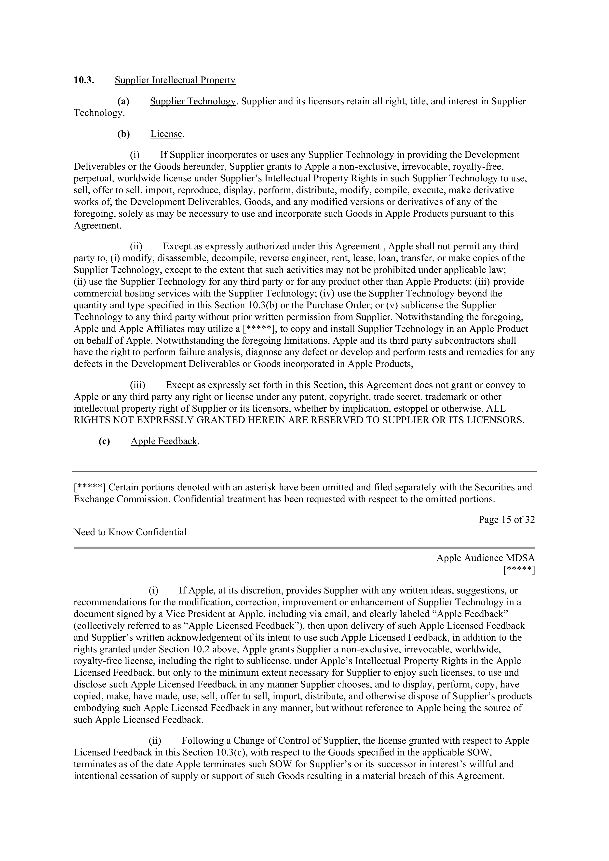 APPLE INC. MASTER DEVELOPMENT AND SUPPLY AGREEMENT — page 14