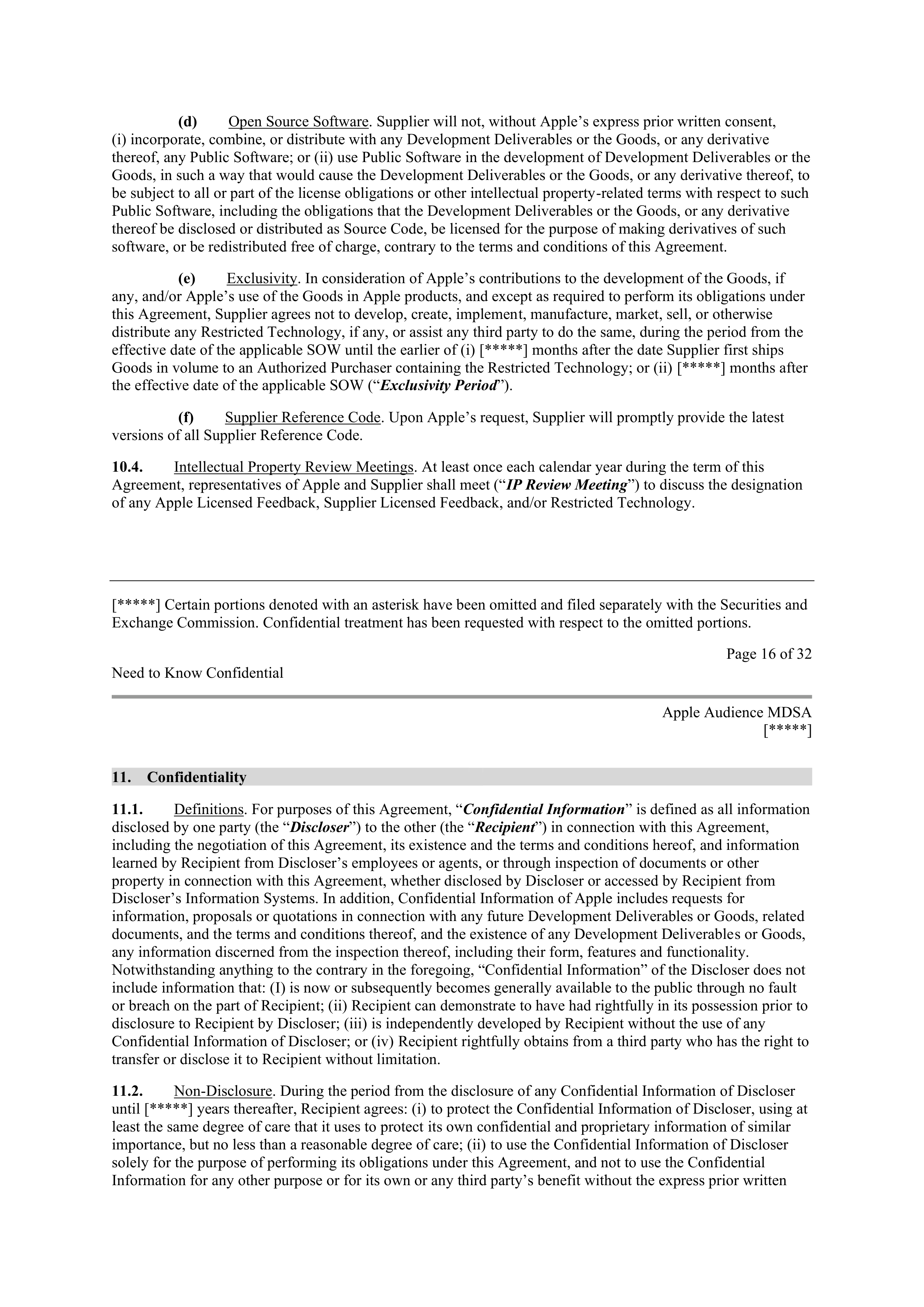 APPLE INC. MASTER DEVELOPMENT AND SUPPLY AGREEMENT — page 15