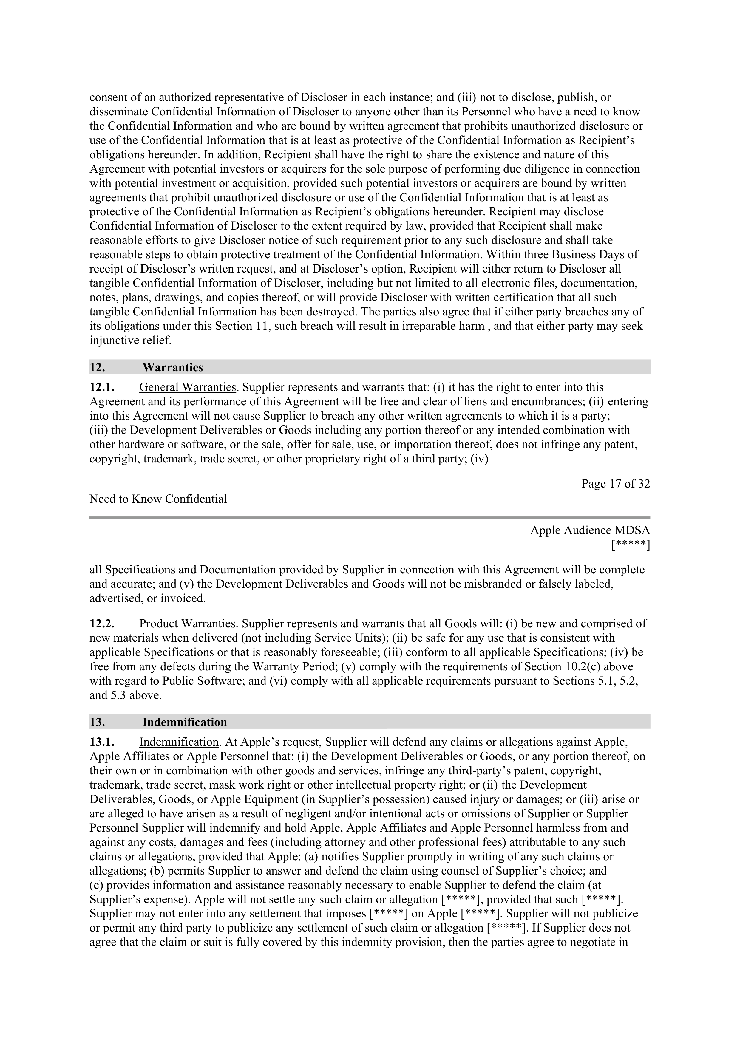 APPLE INC. MASTER DEVELOPMENT AND SUPPLY AGREEMENT — page 16