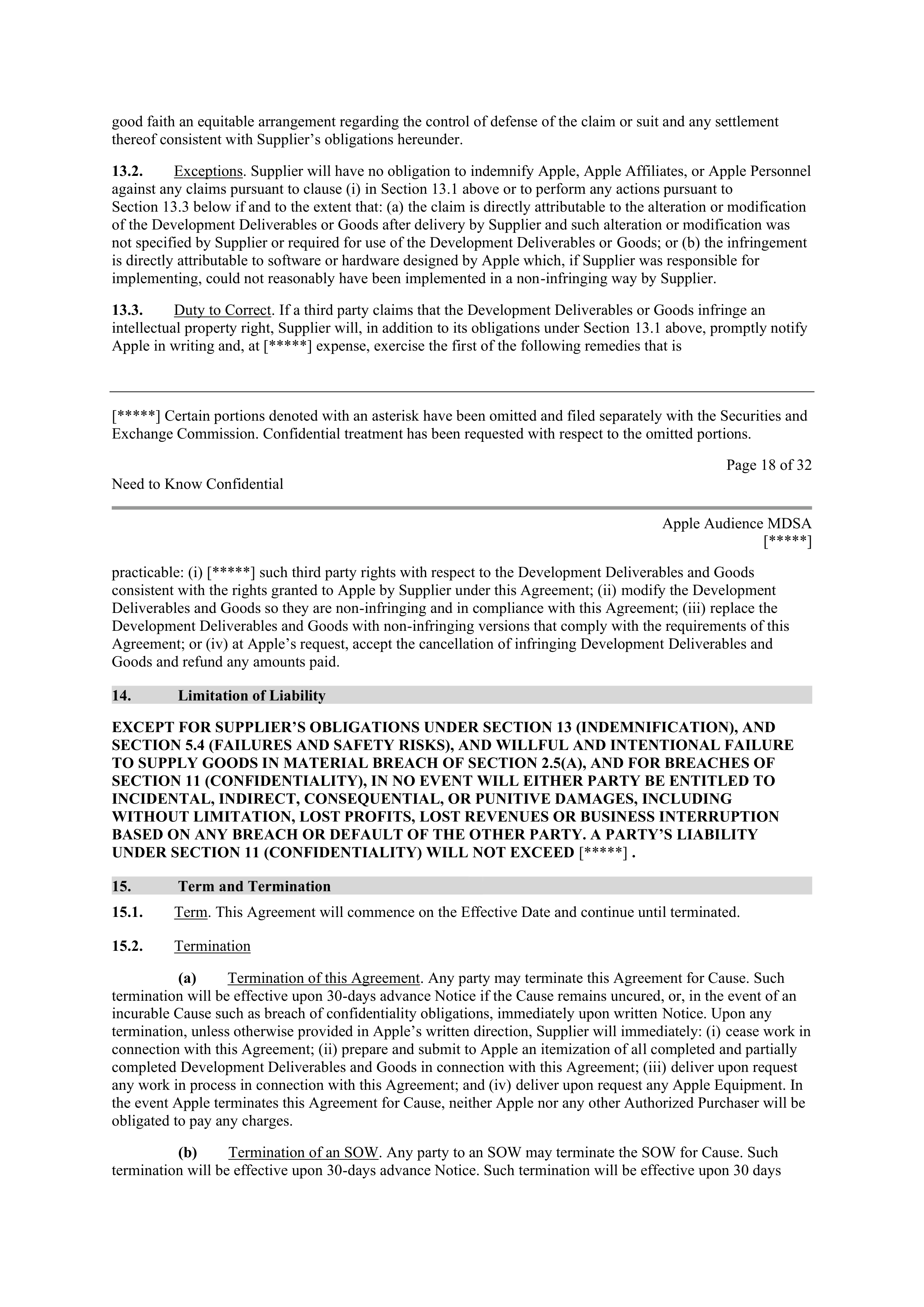 APPLE INC. MASTER DEVELOPMENT AND SUPPLY AGREEMENT — page 17