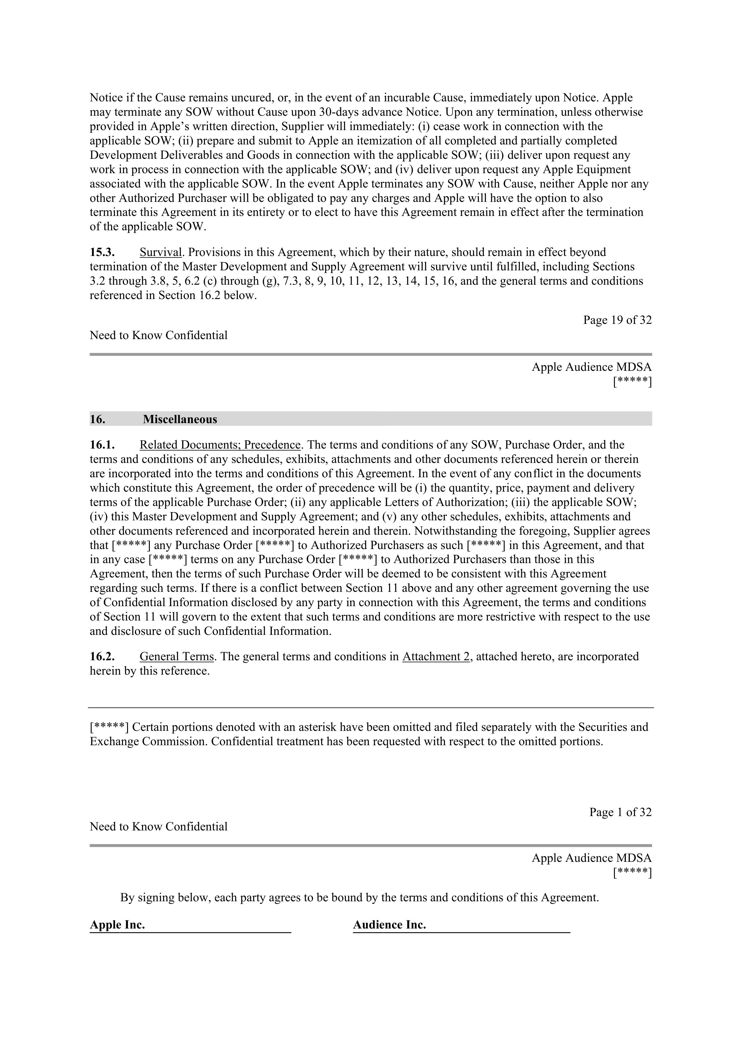 APPLE INC. MASTER DEVELOPMENT AND SUPPLY AGREEMENT — page 18