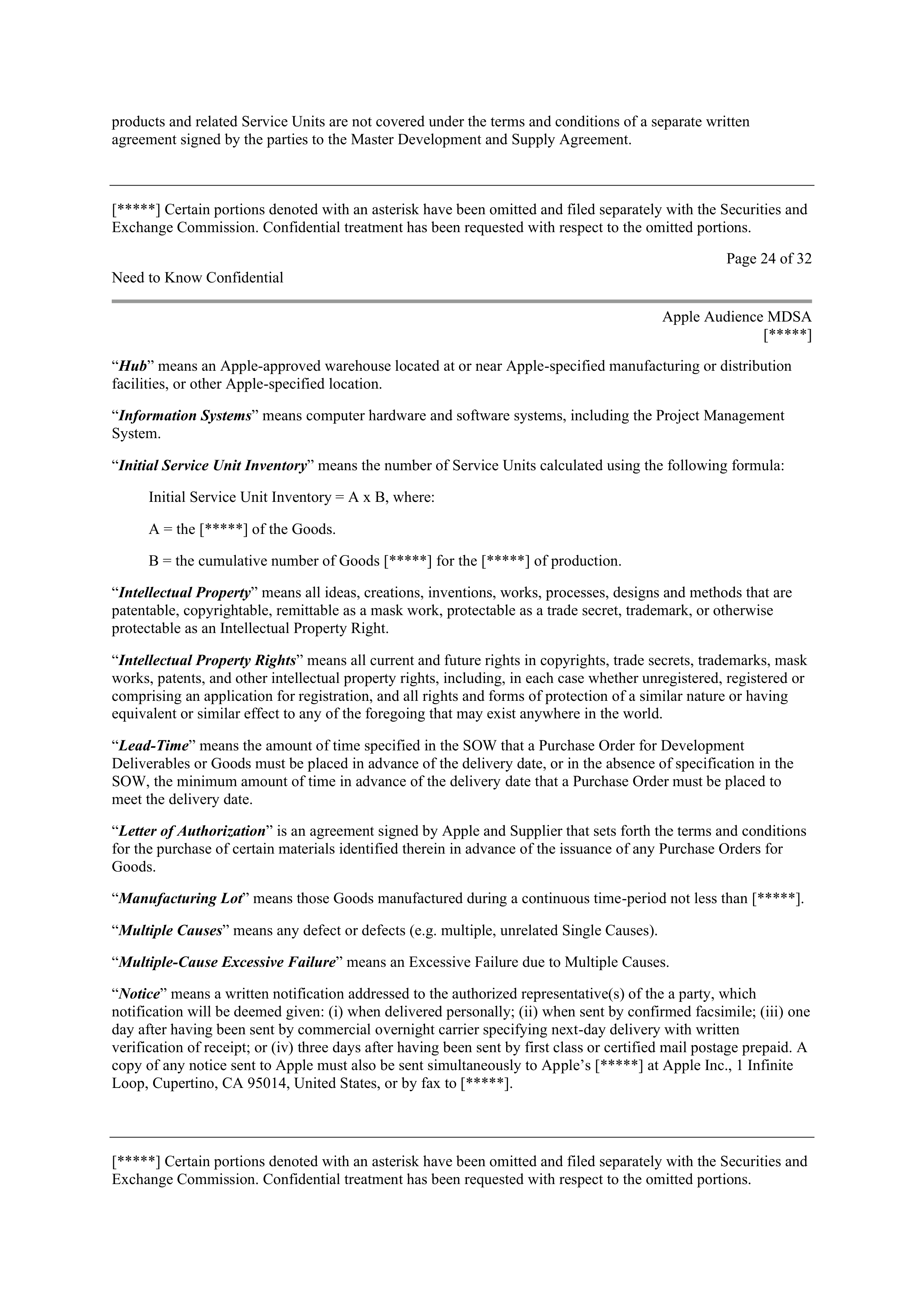 APPLE INC. MASTER DEVELOPMENT AND SUPPLY AGREEMENT — page 22