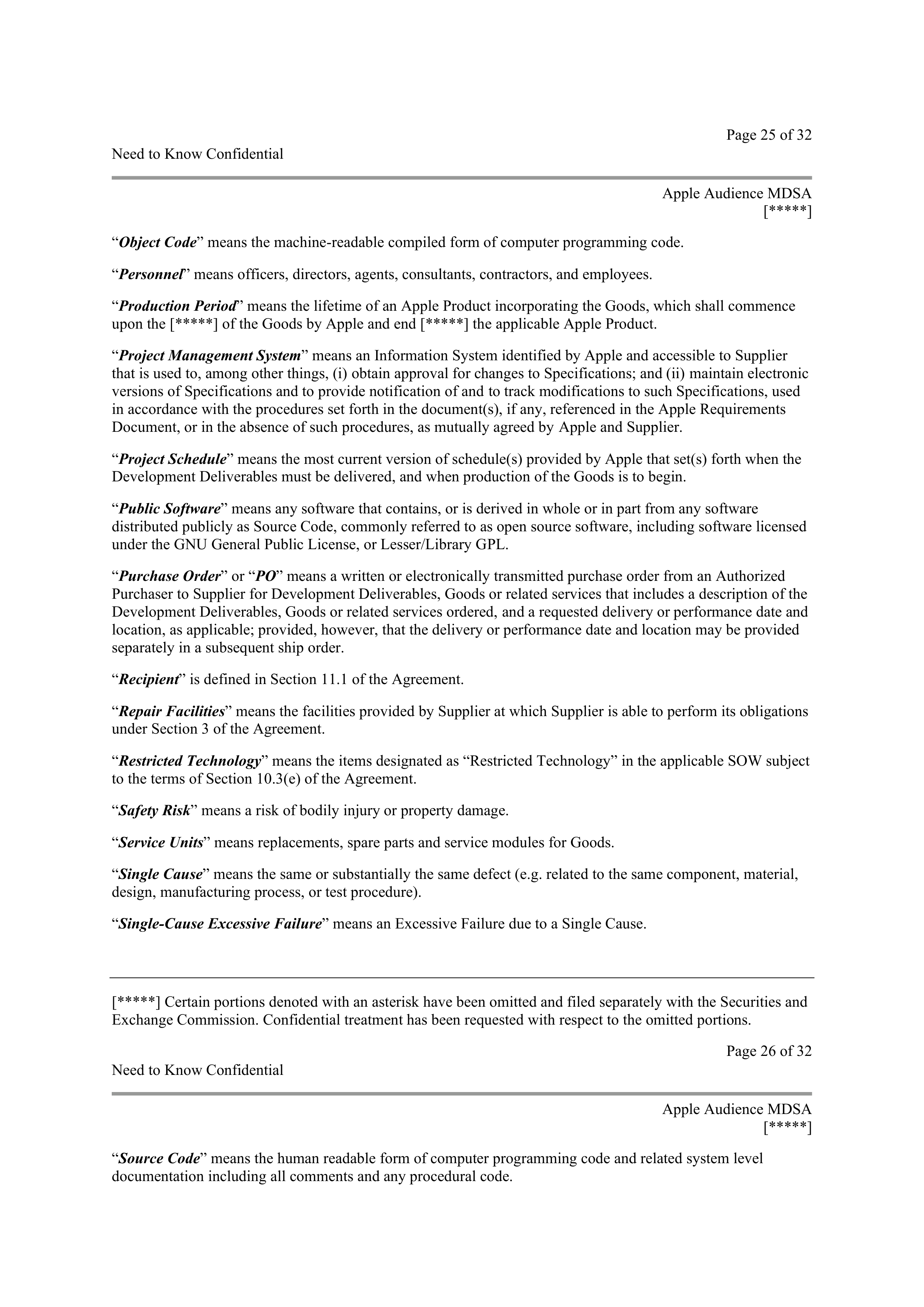 APPLE INC. MASTER DEVELOPMENT AND SUPPLY AGREEMENT — page 23