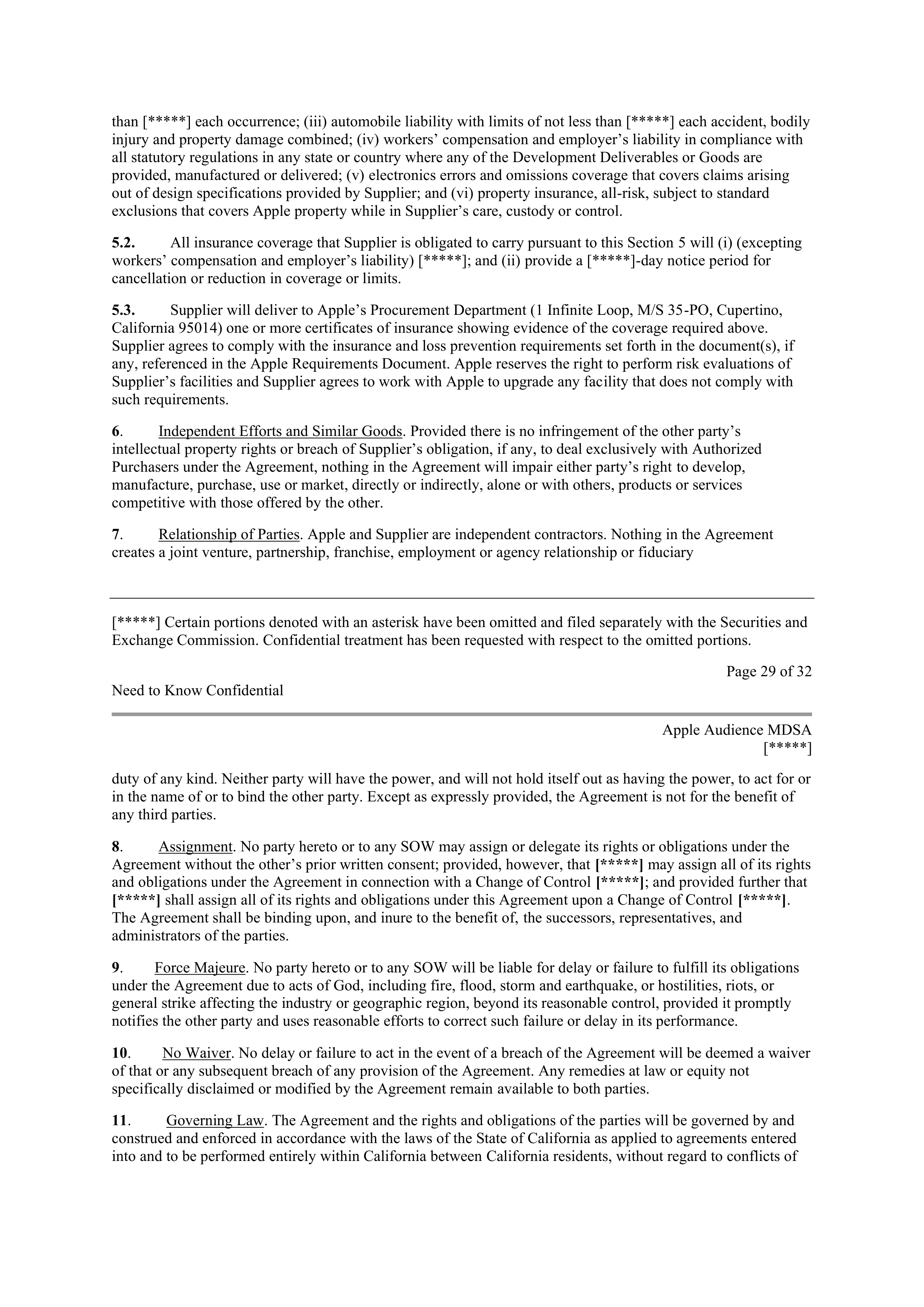 APPLE INC. MASTER DEVELOPMENT AND SUPPLY AGREEMENT — page 26