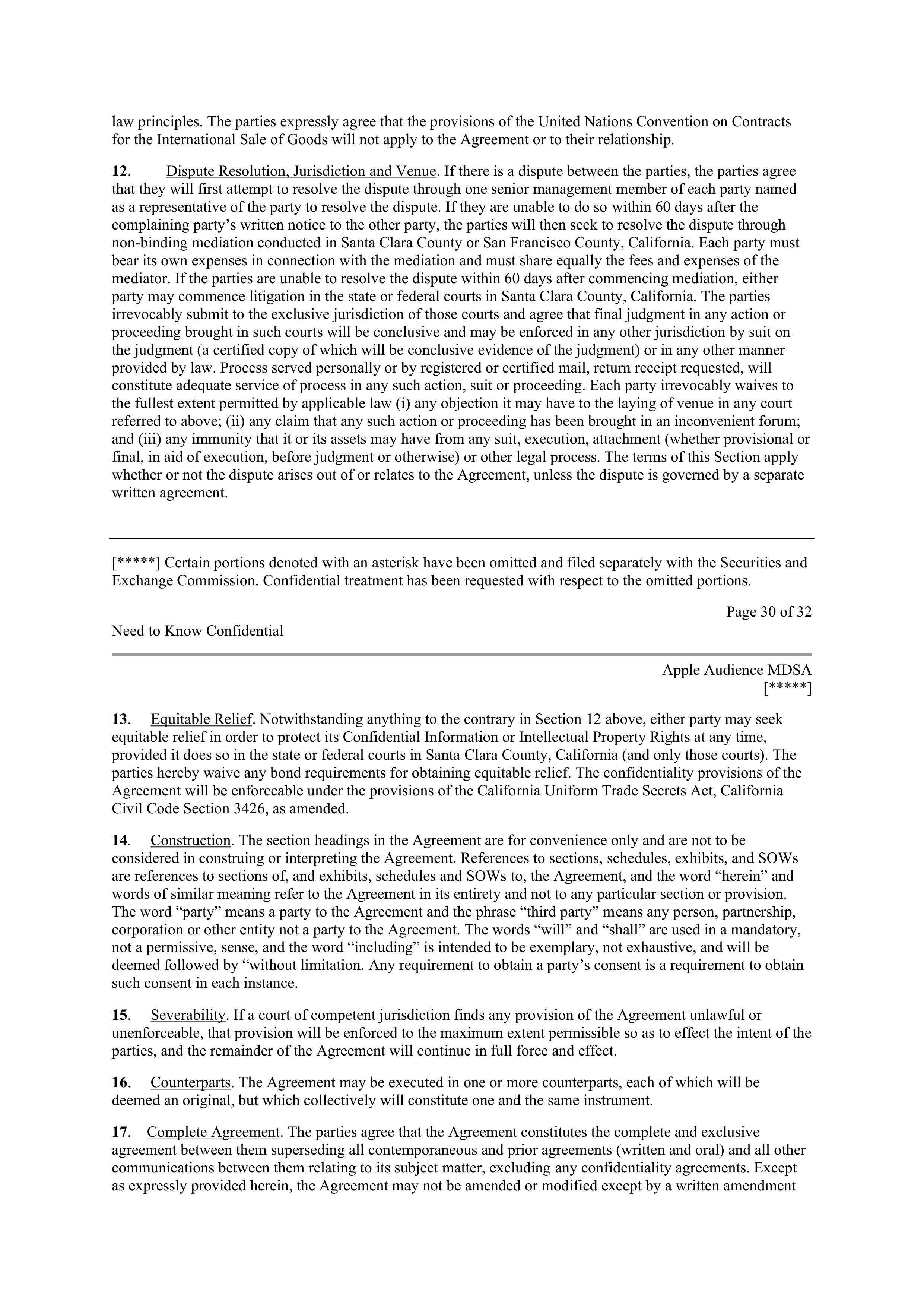 APPLE INC. MASTER DEVELOPMENT AND SUPPLY AGREEMENT — page 27