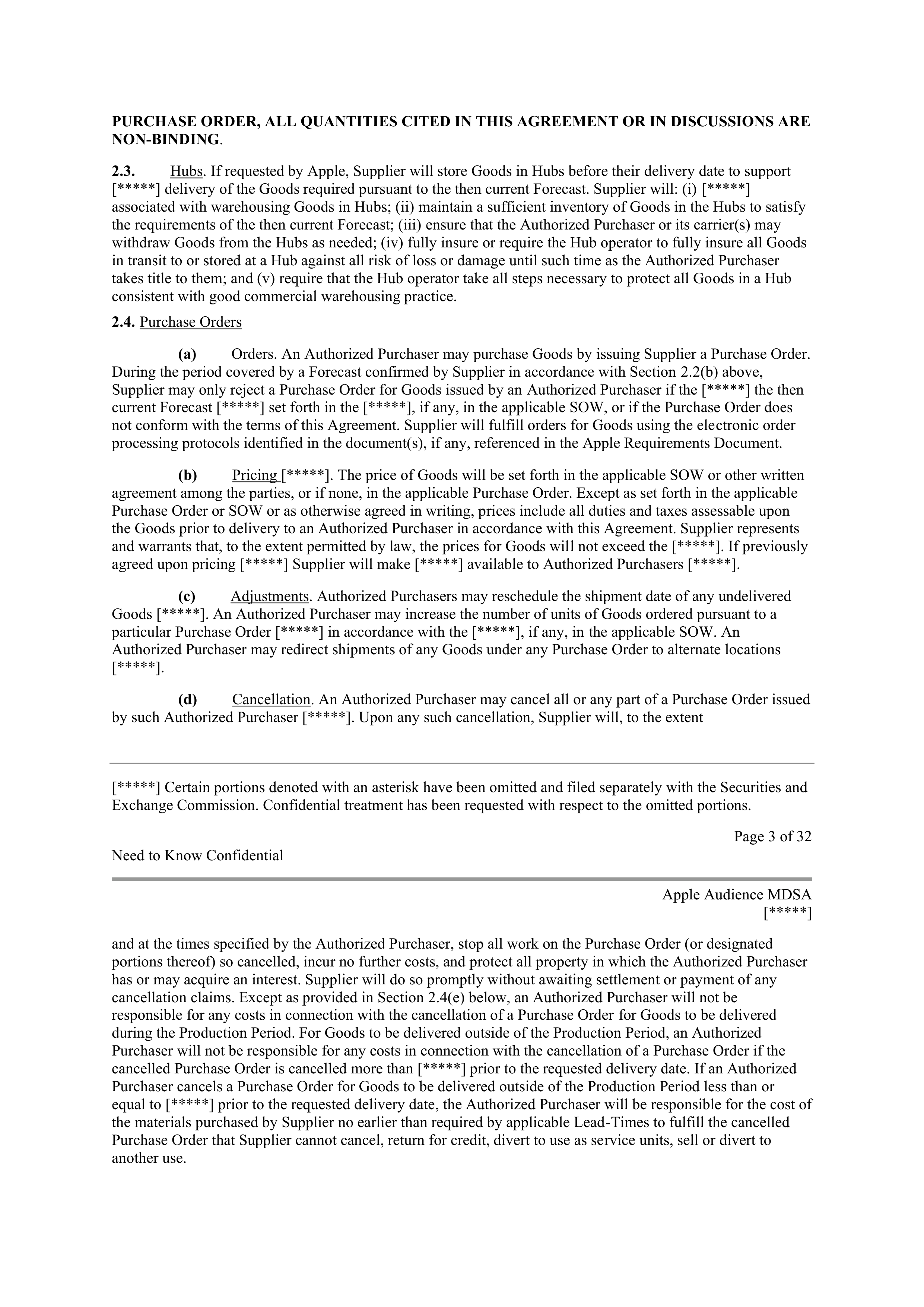 APPLE INC. MASTER DEVELOPMENT AND SUPPLY AGREEMENT — page 3