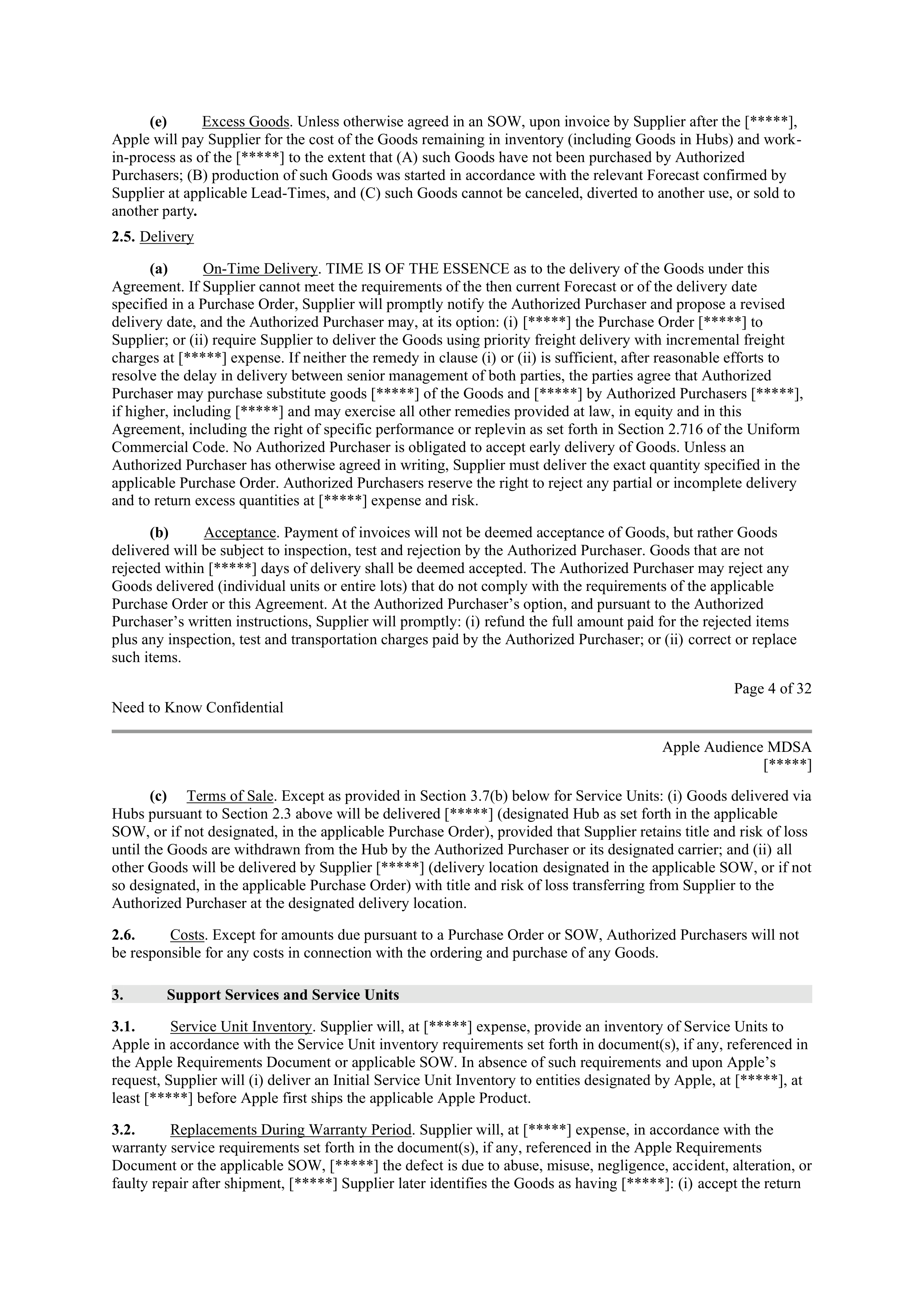 APPLE INC. MASTER DEVELOPMENT AND SUPPLY AGREEMENT — page 4