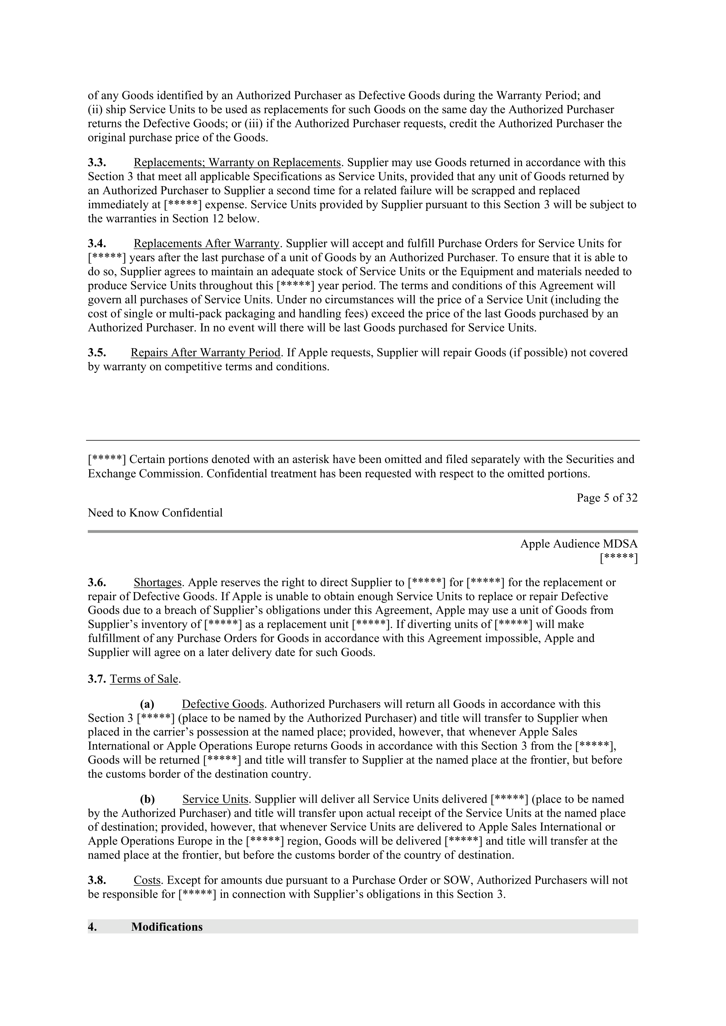 APPLE INC. MASTER DEVELOPMENT AND SUPPLY AGREEMENT — page 5