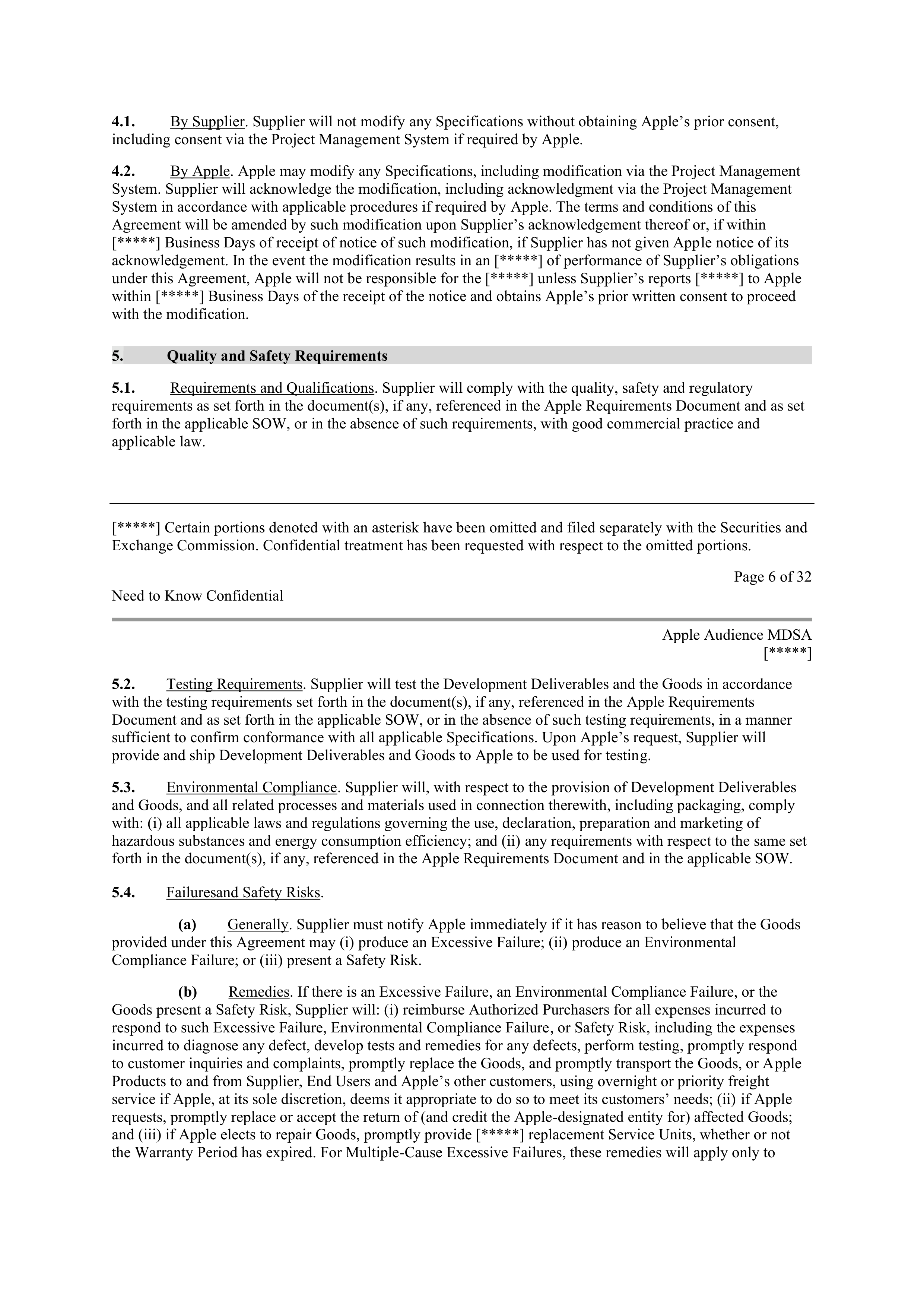 APPLE INC. MASTER DEVELOPMENT AND SUPPLY AGREEMENT — page 6