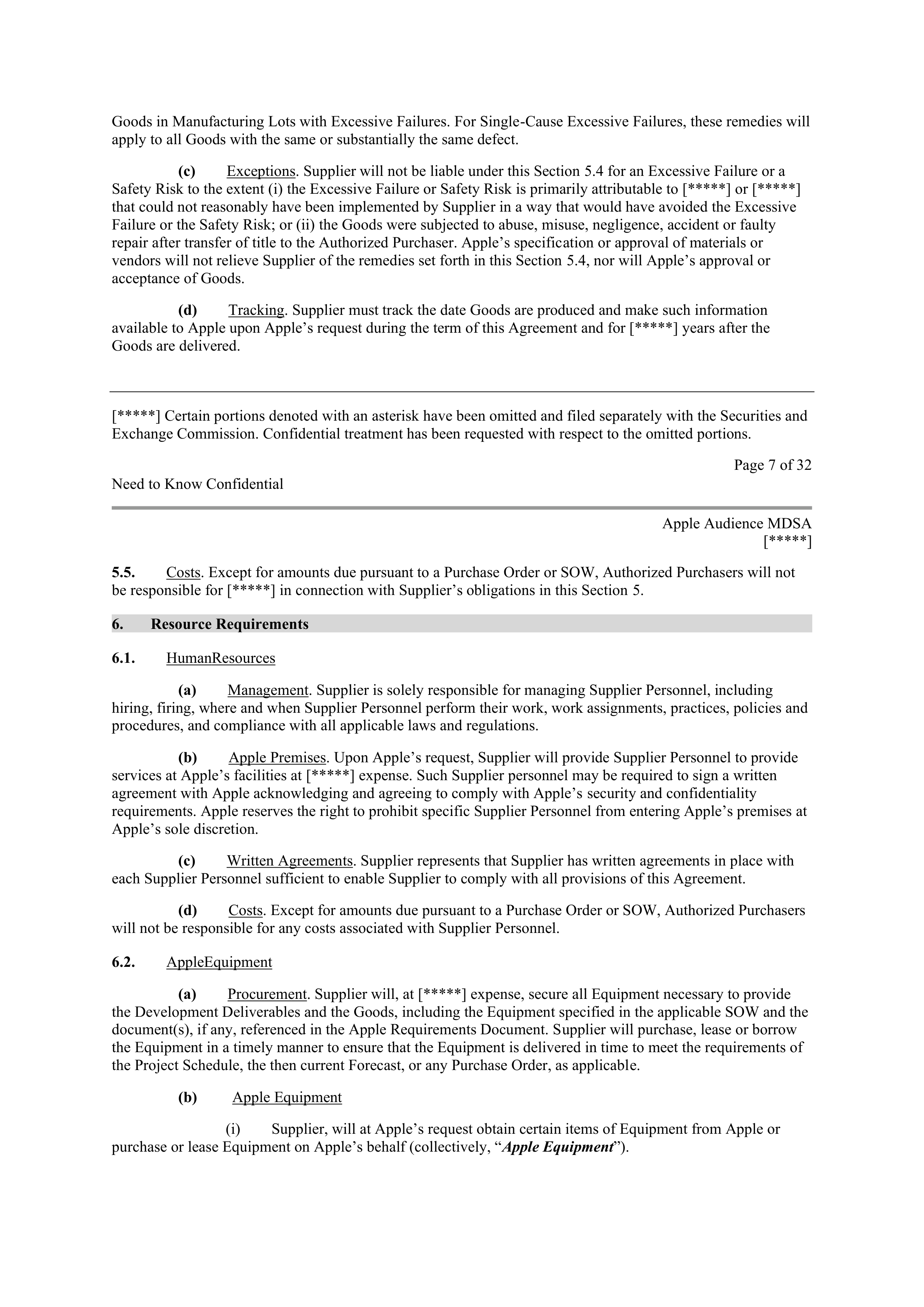 APPLE INC. MASTER DEVELOPMENT AND SUPPLY AGREEMENT — page 7