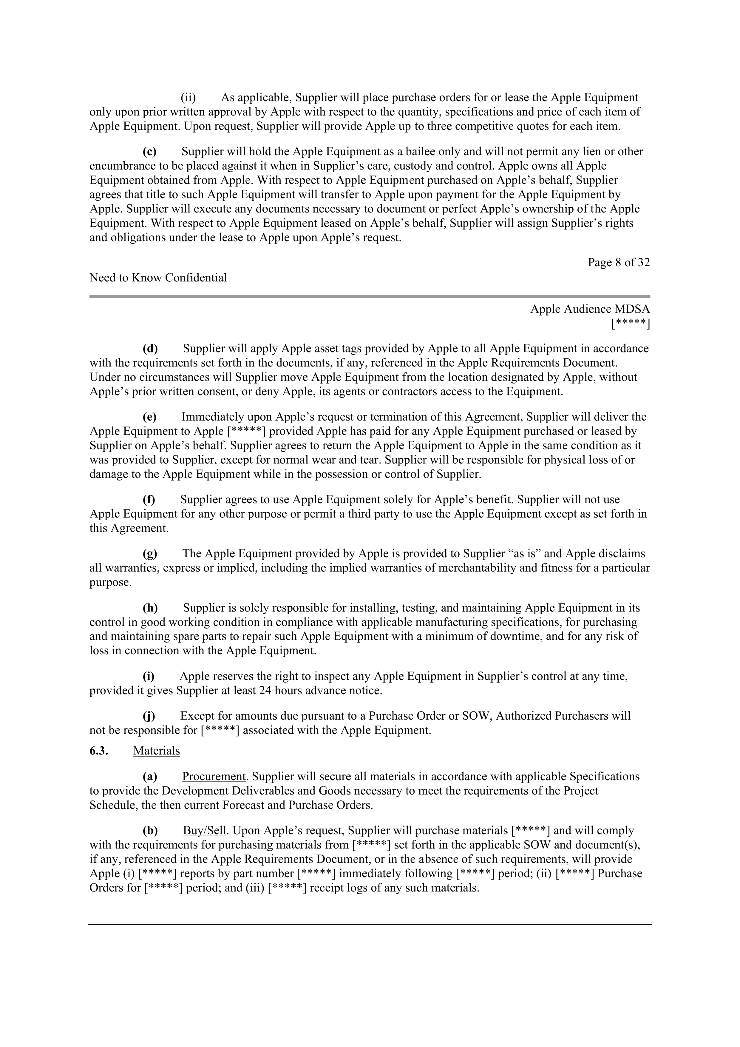 APPLE INC. MASTER DEVELOPMENT AND SUPPLY AGREEMENT — page 8