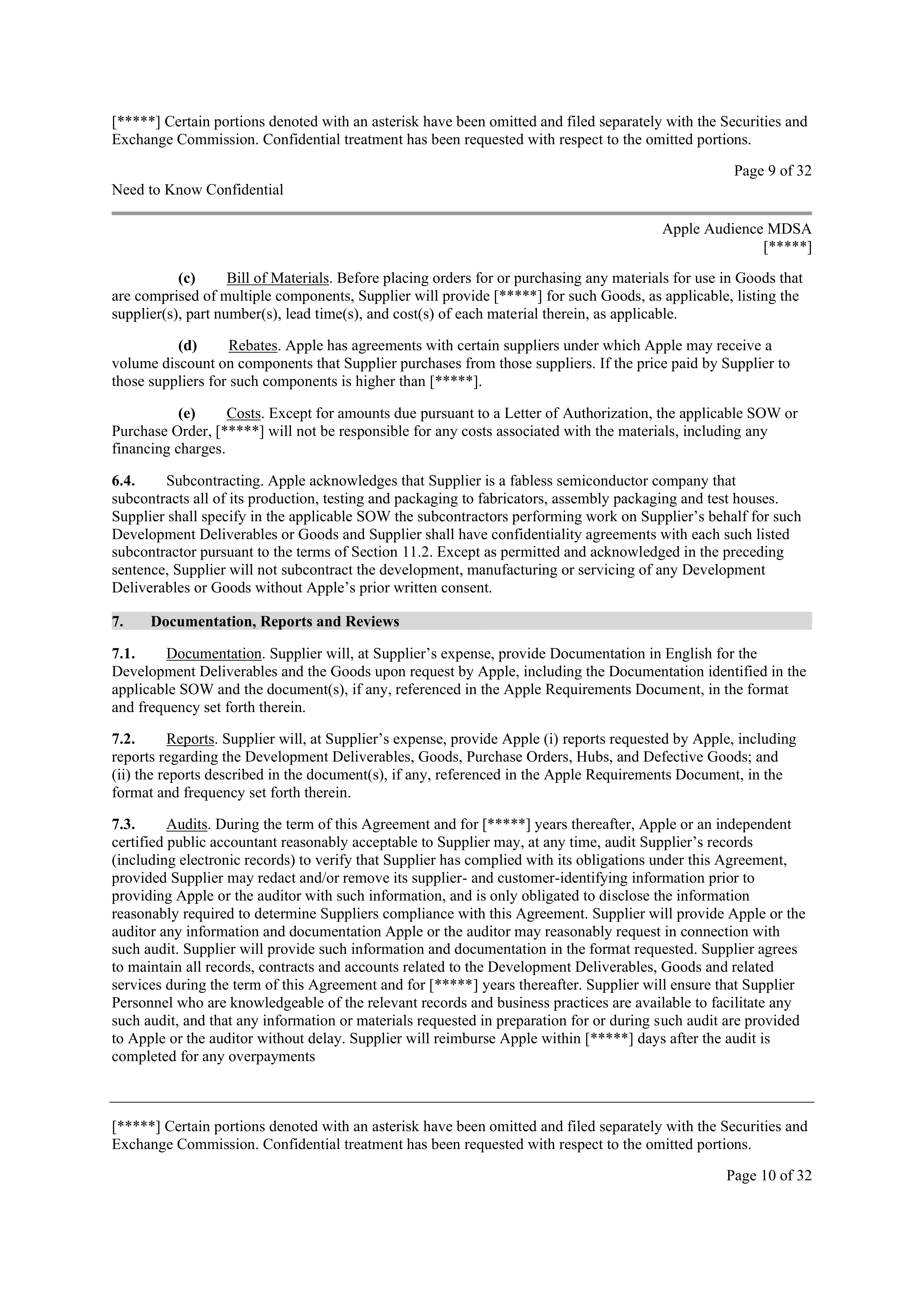 APPLE INC. MASTER DEVELOPMENT AND SUPPLY AGREEMENT — page 9