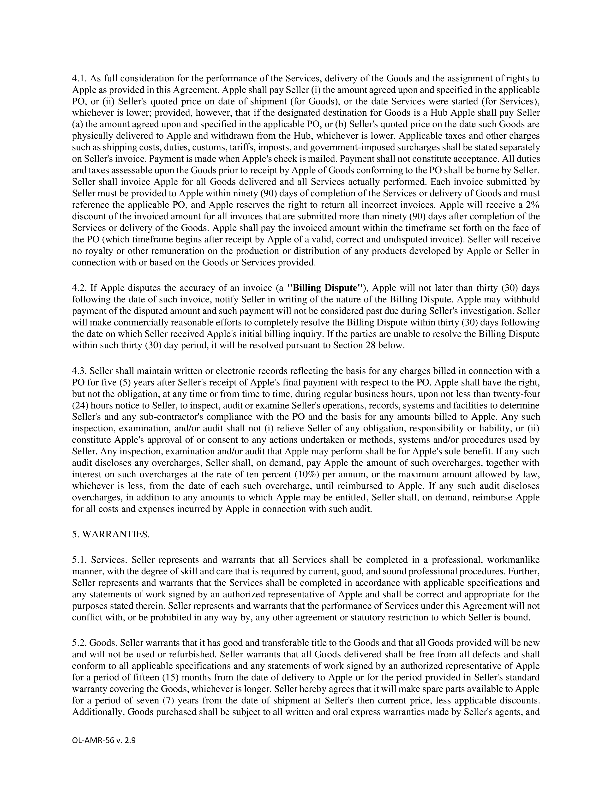 APPLE PURCHASE AGREEMENT — page 2