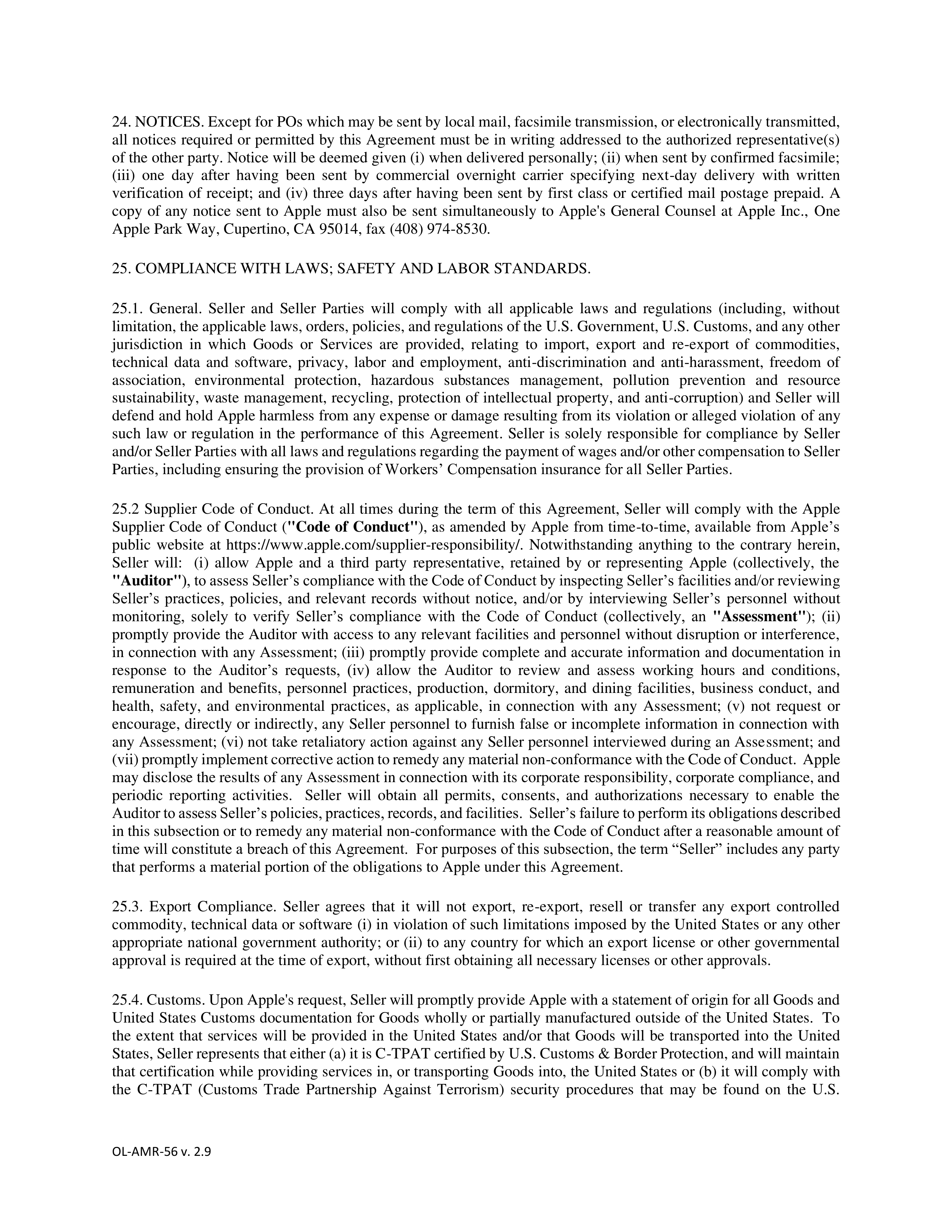 APPLE PURCHASE AGREEMENT — page 9