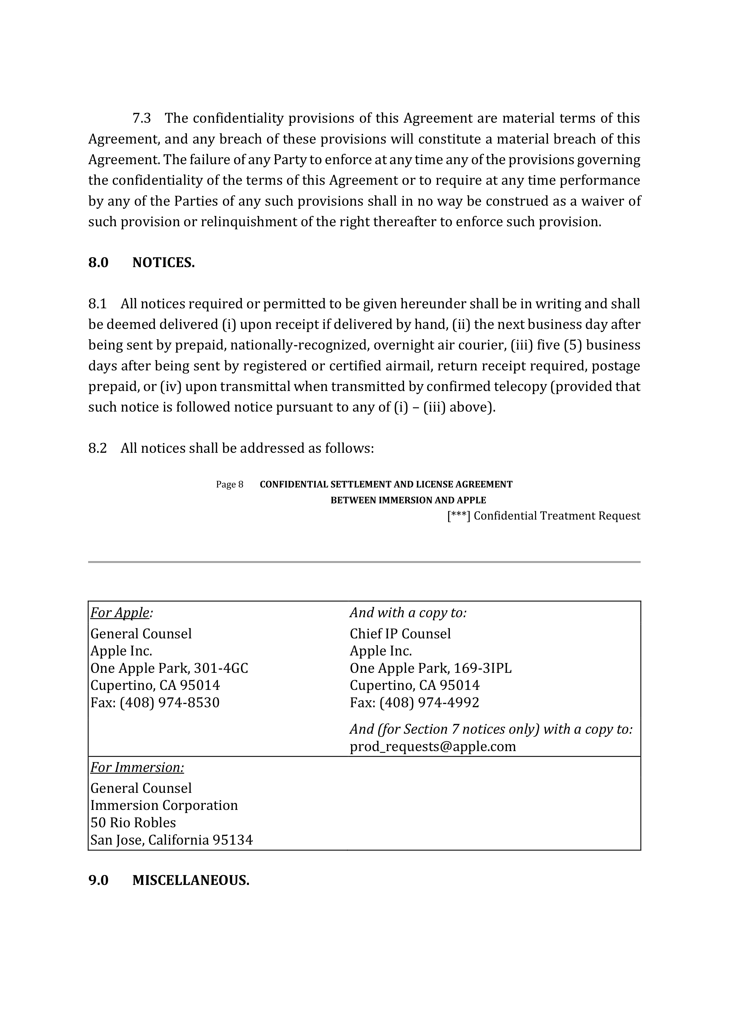 APPLE SETTLEMENT AND LICENSE AGREEMENT — page 10
