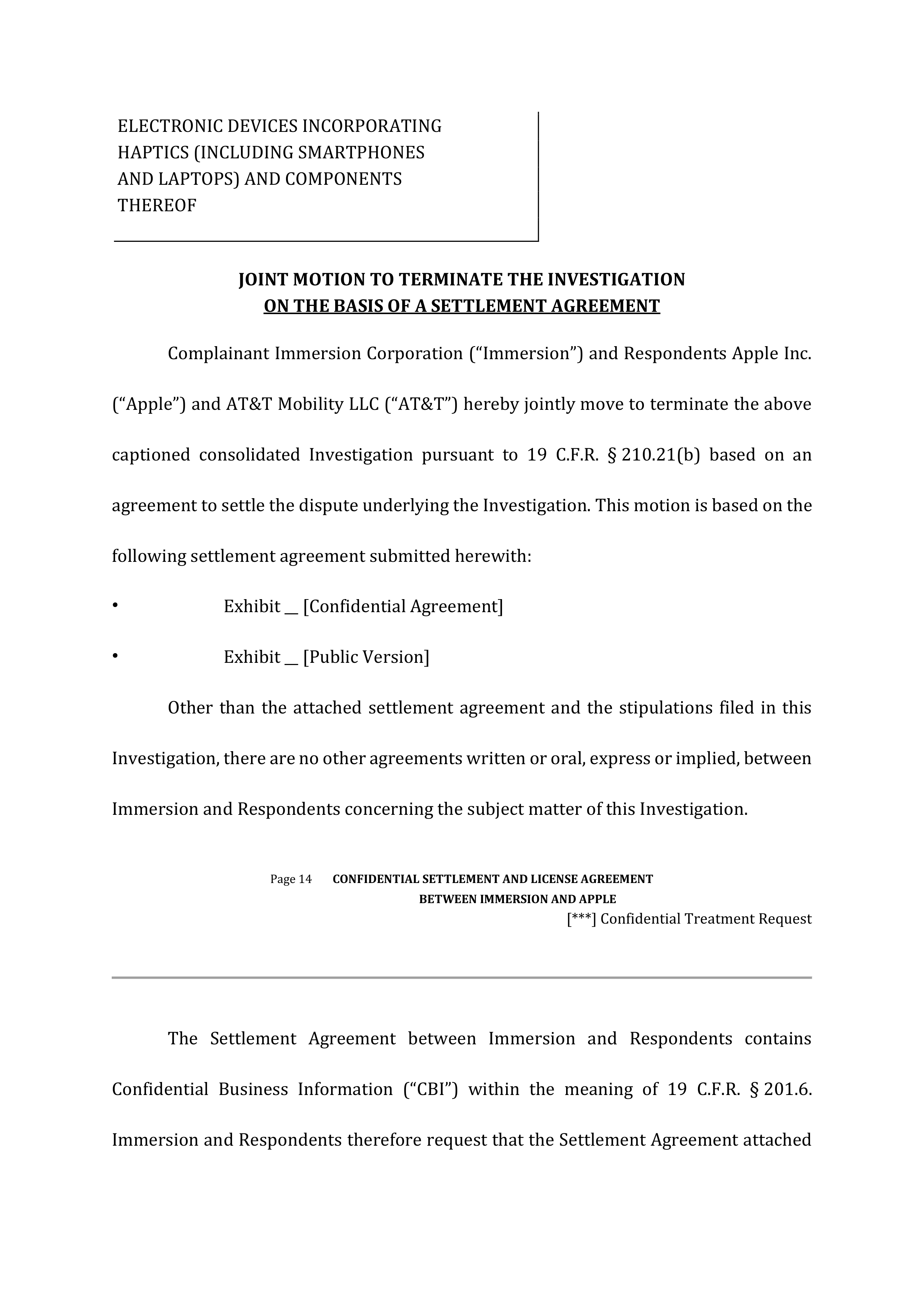APPLE SETTLEMENT AND LICENSE AGREEMENT — page 16