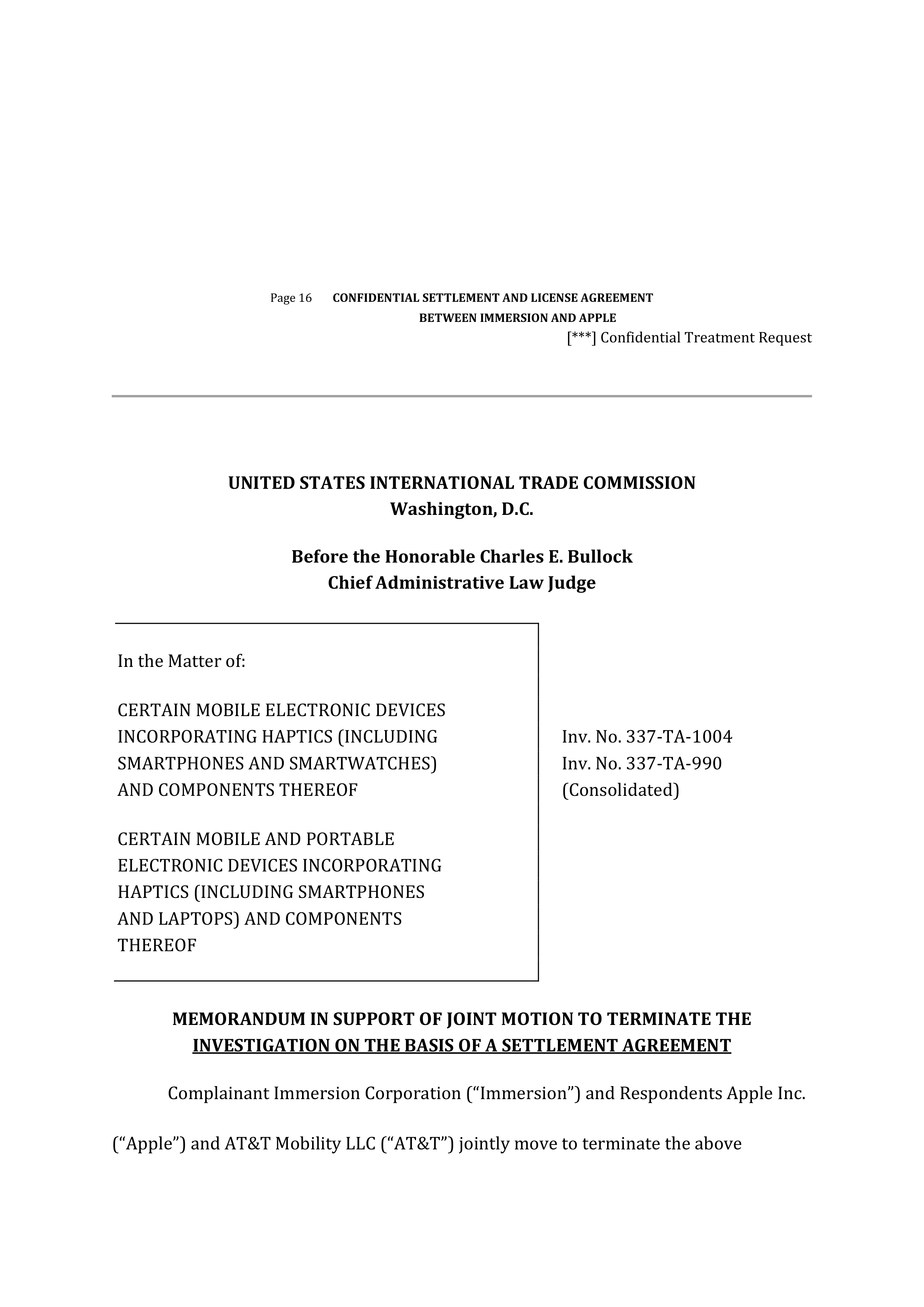 APPLE SETTLEMENT AND LICENSE AGREEMENT — page 19