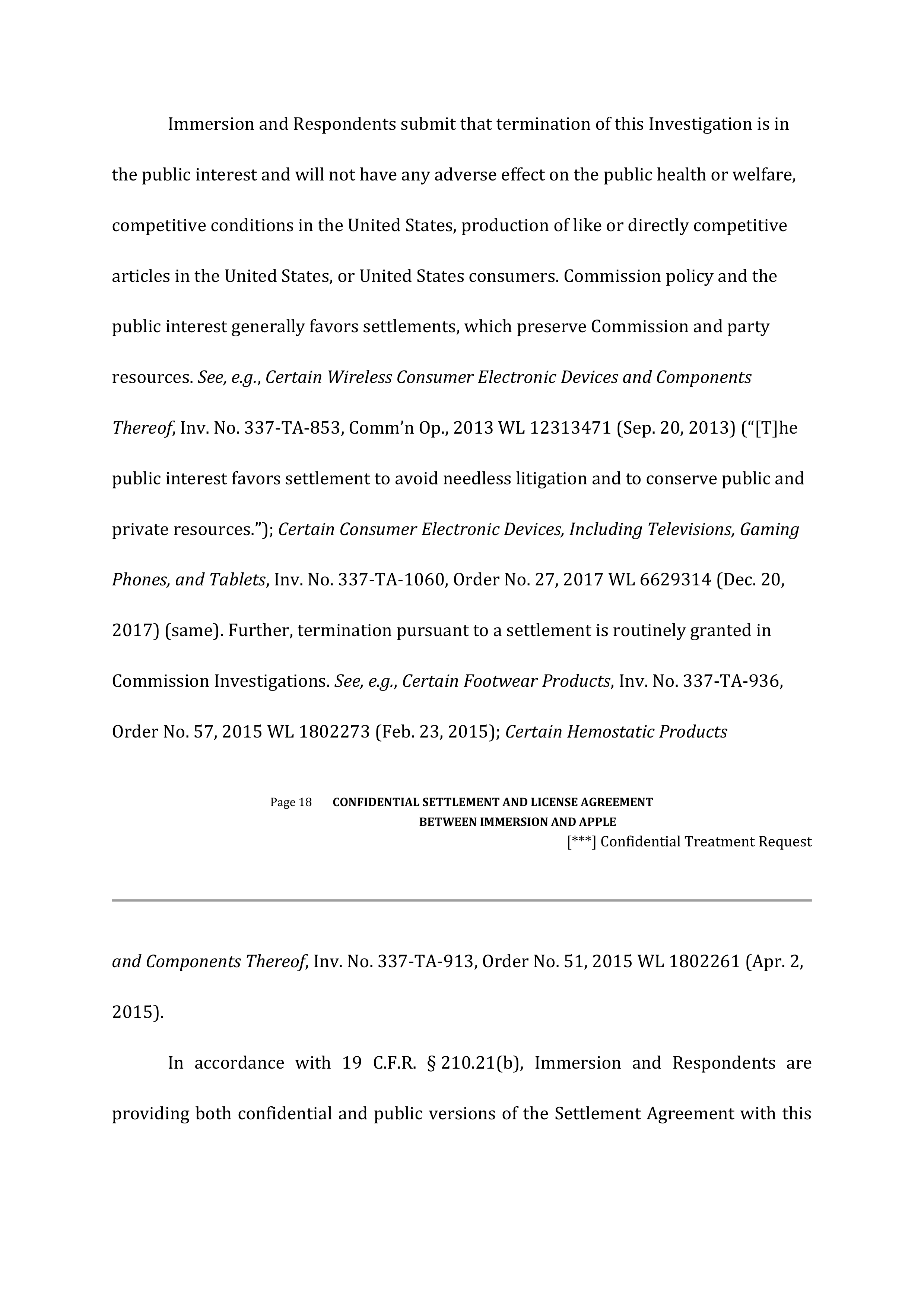 APPLE SETTLEMENT AND LICENSE AGREEMENT — page 21