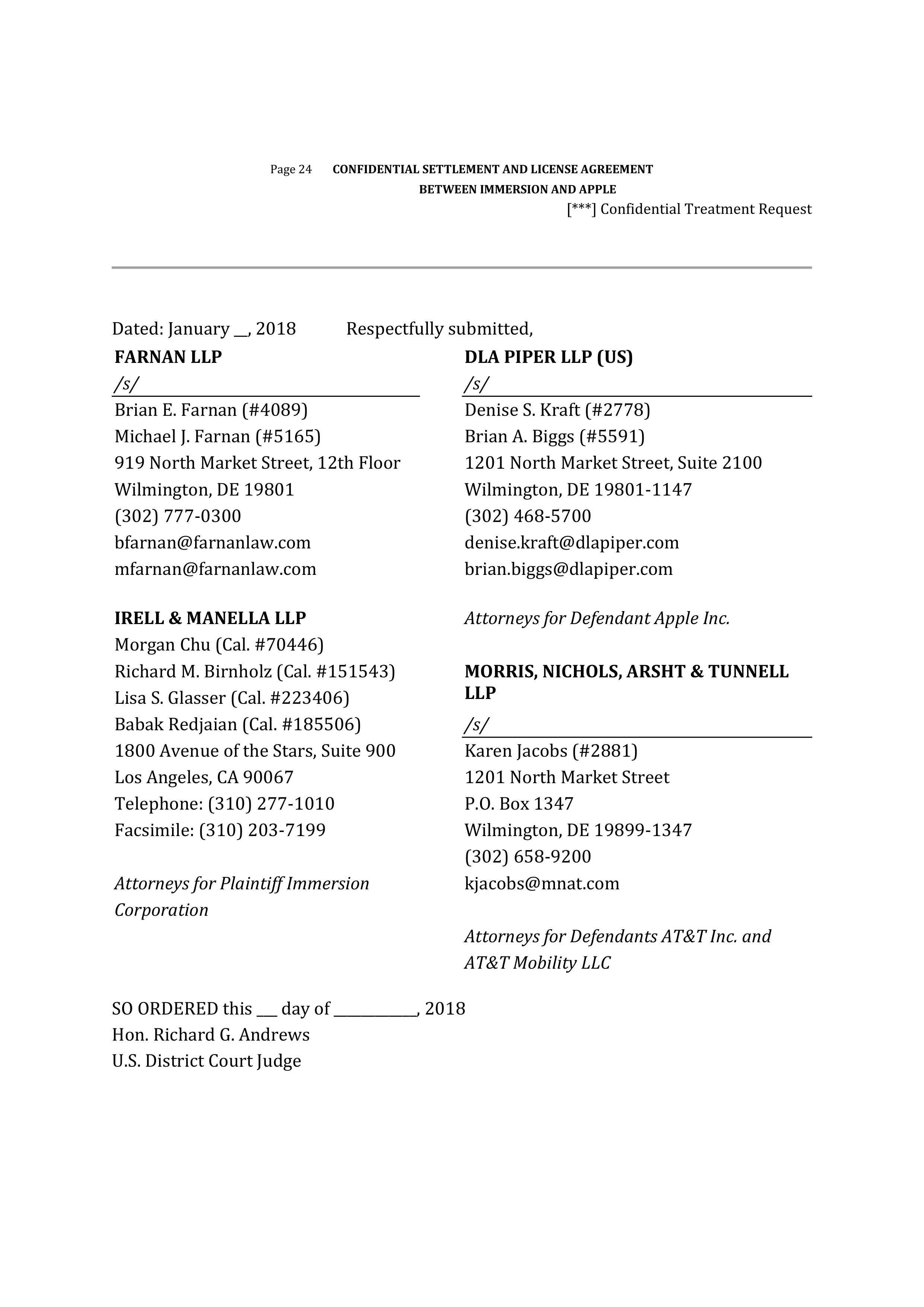 APPLE SETTLEMENT AND LICENSE AGREEMENT — page 28