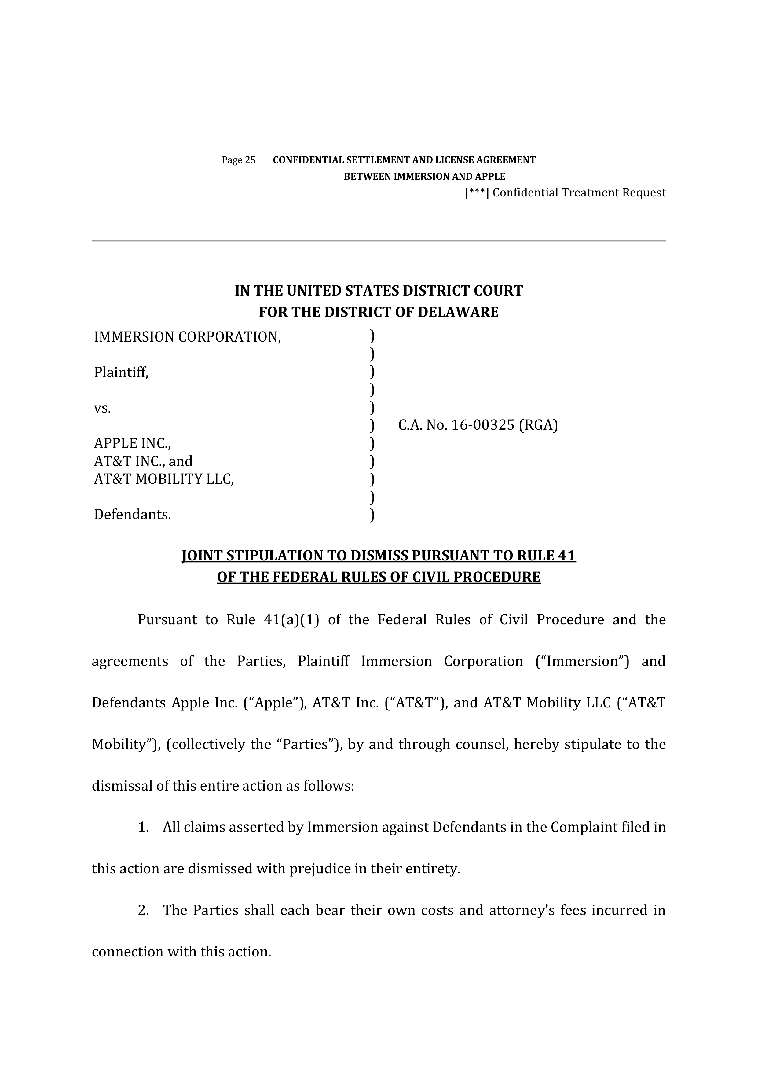 APPLE SETTLEMENT AND LICENSE AGREEMENT — page 29