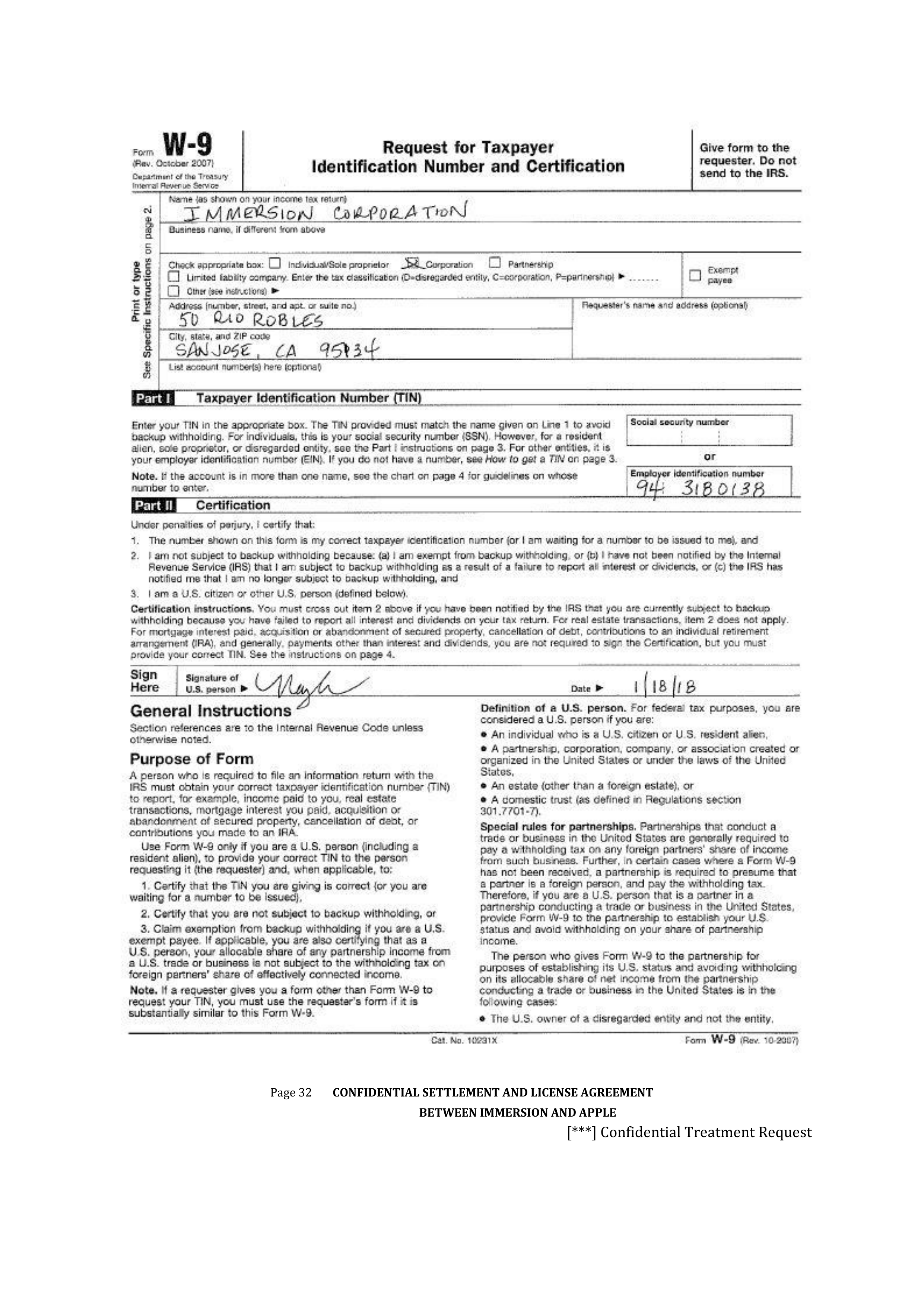 APPLE SETTLEMENT AND LICENSE AGREEMENT — page 35