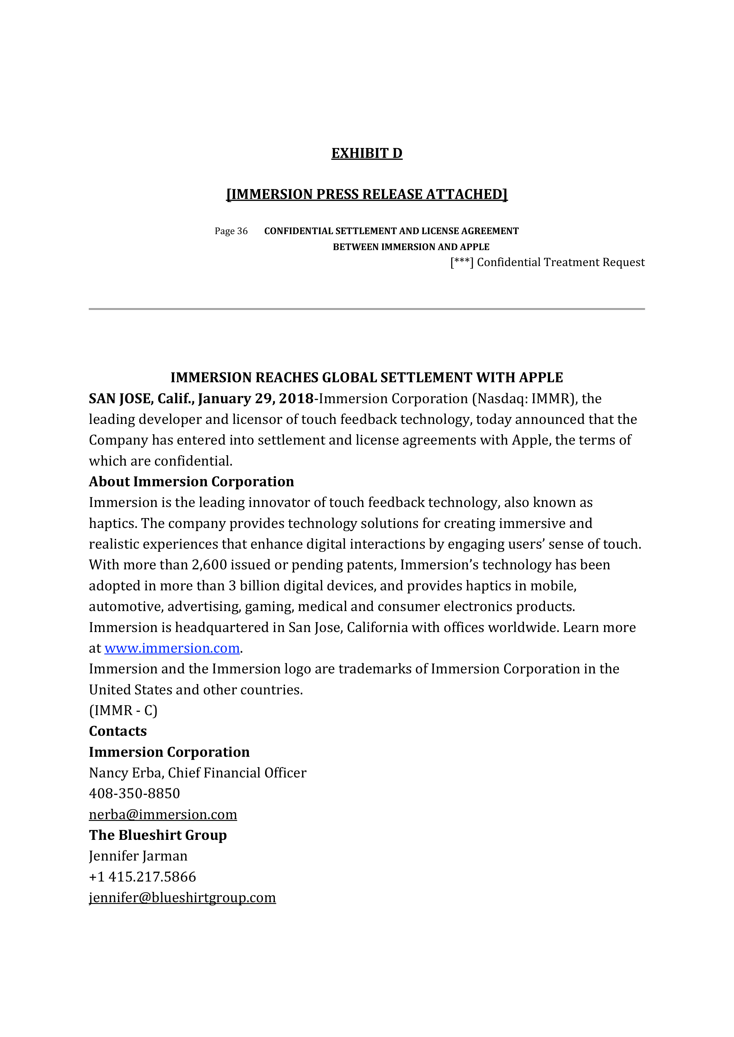 APPLE SETTLEMENT AND LICENSE AGREEMENT — page 39