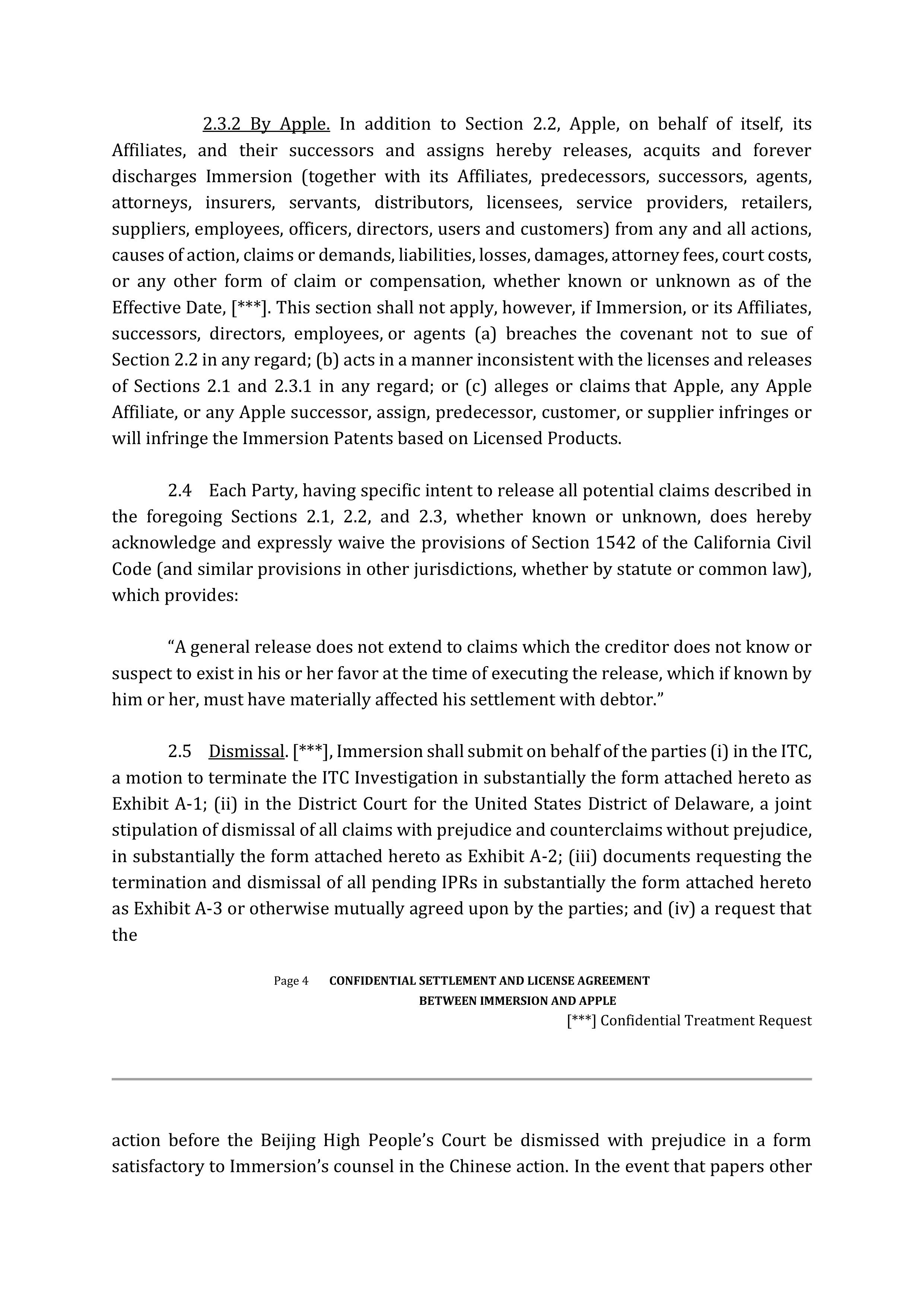 APPLE SETTLEMENT AND LICENSE AGREEMENT — page 5