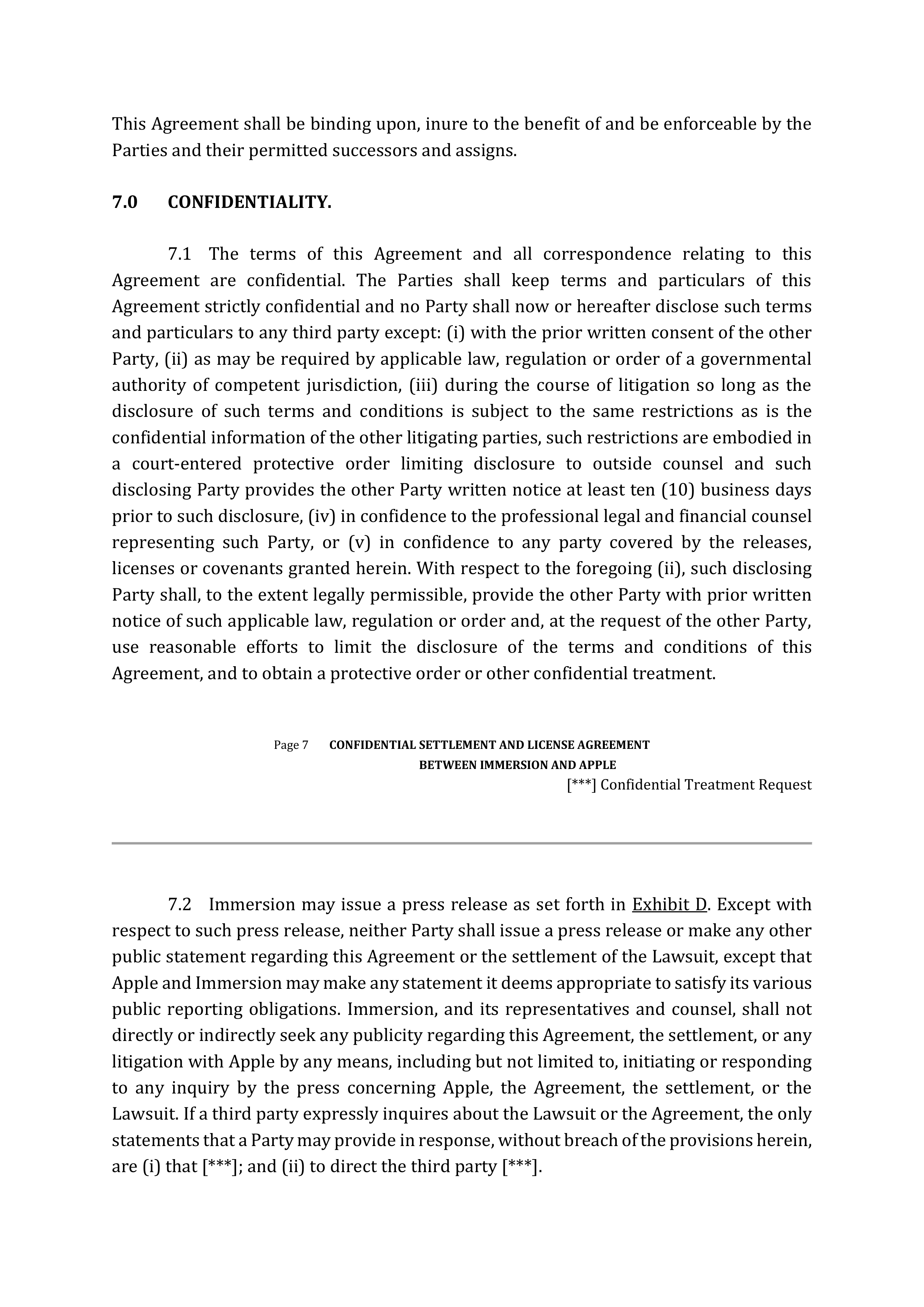APPLE SETTLEMENT AND LICENSE AGREEMENT — page 9