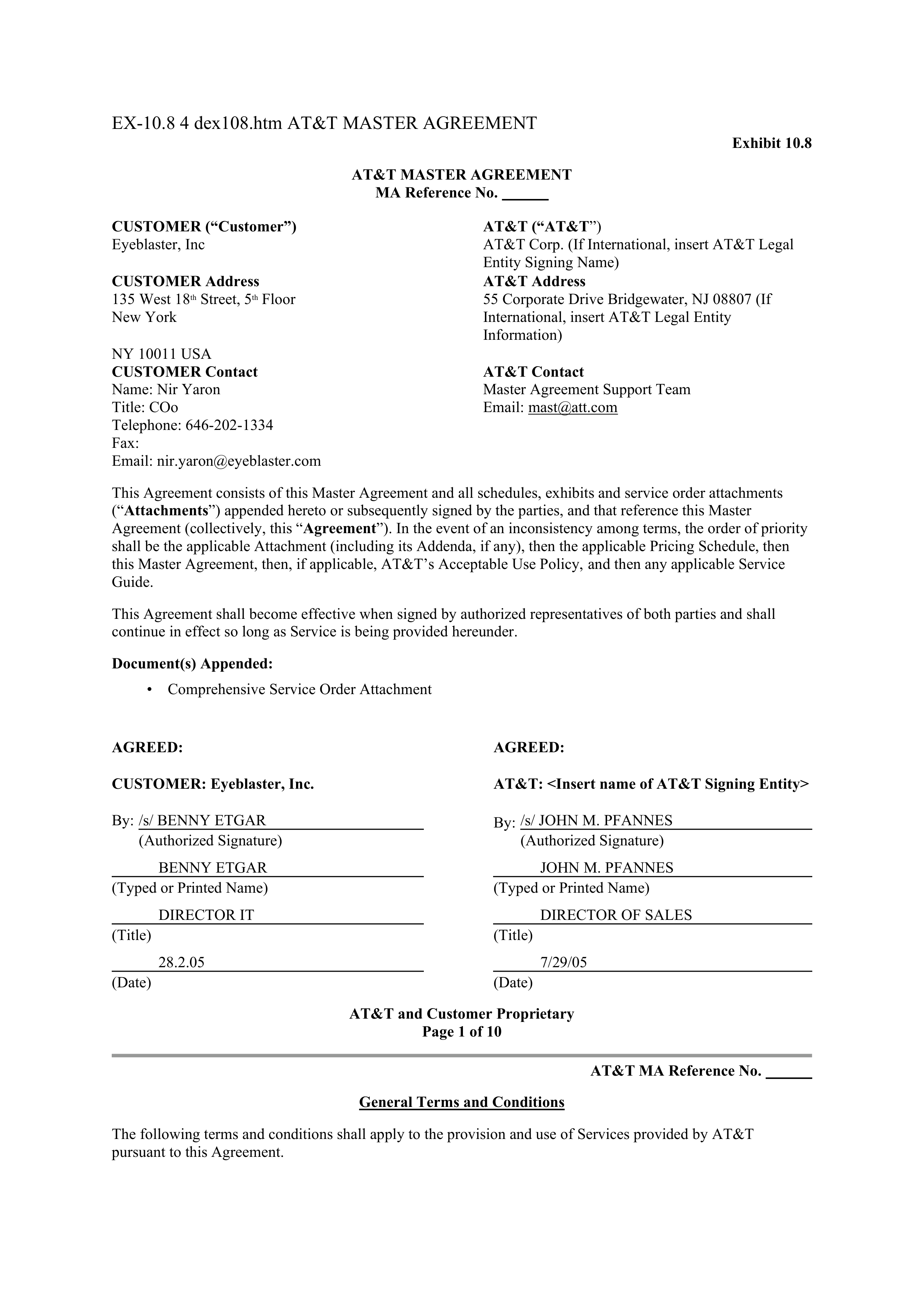 AT&T Master Agreement — page 1