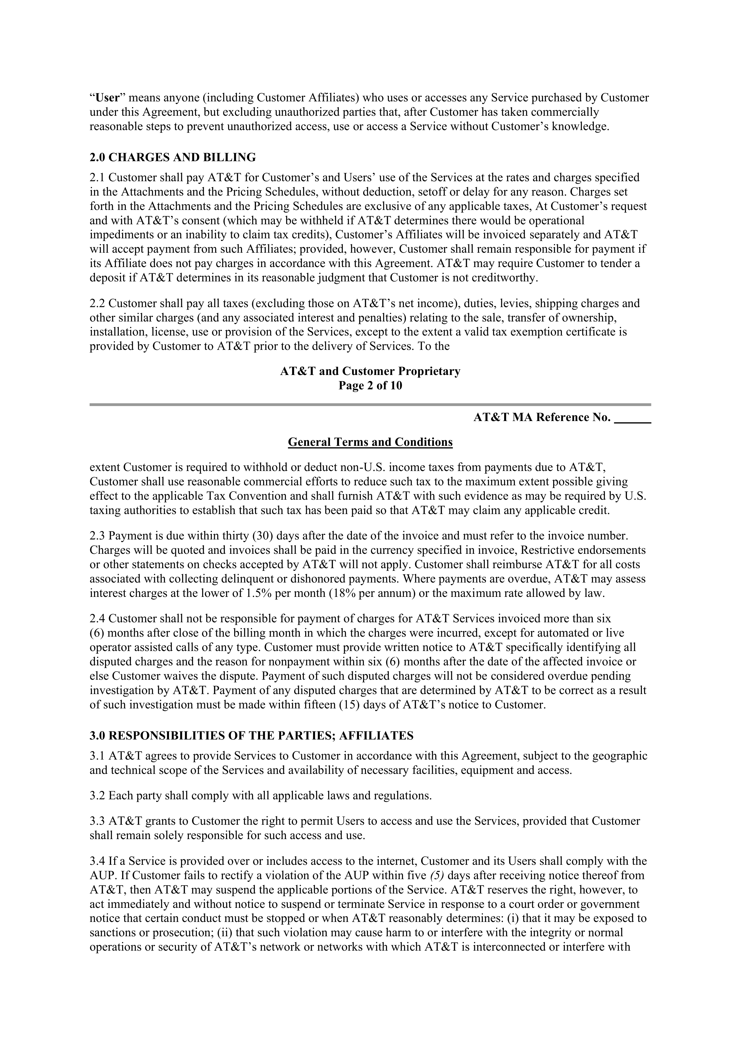 AT&T Master Agreement — page 3