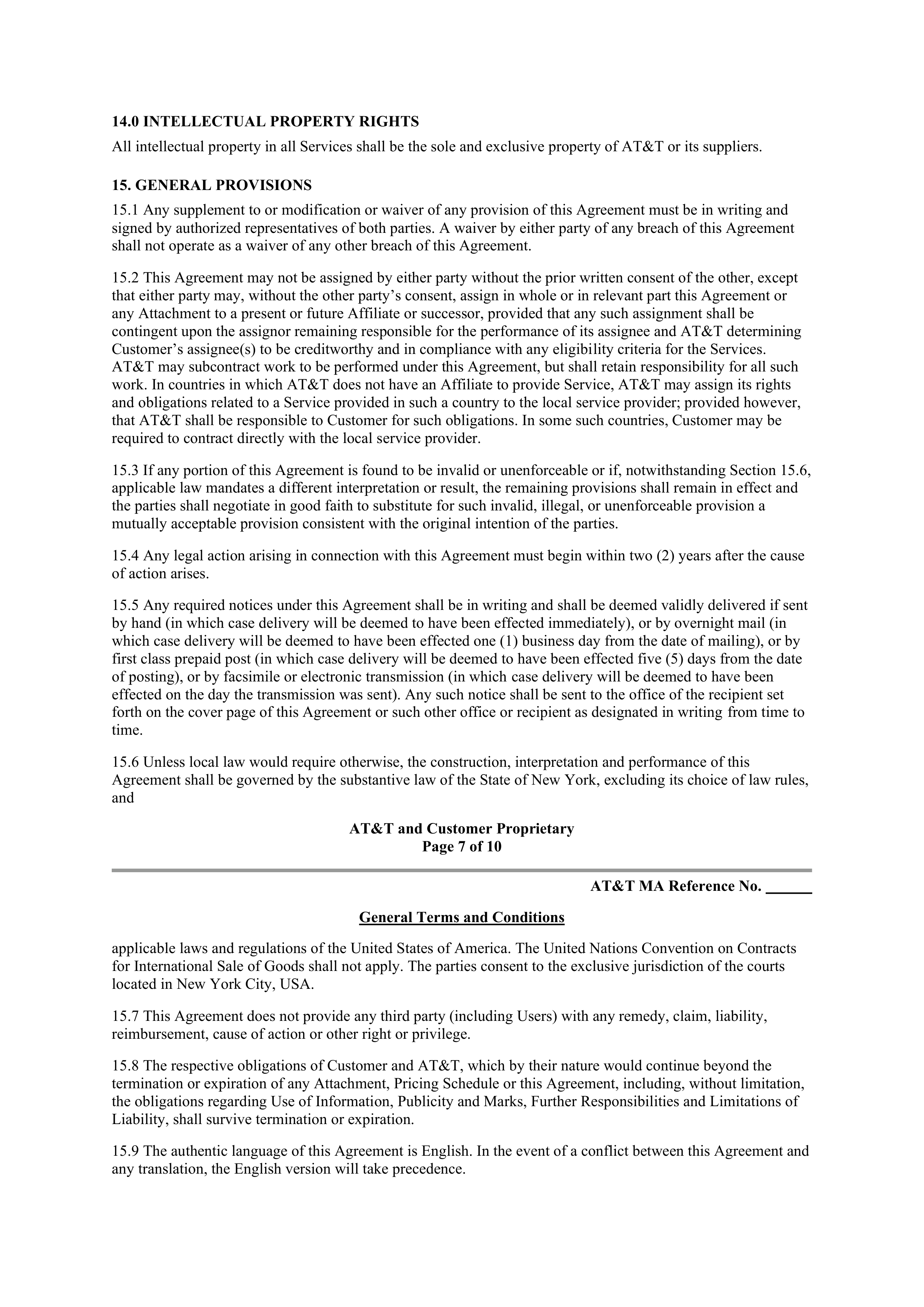 AT&T Master Agreement — page 9