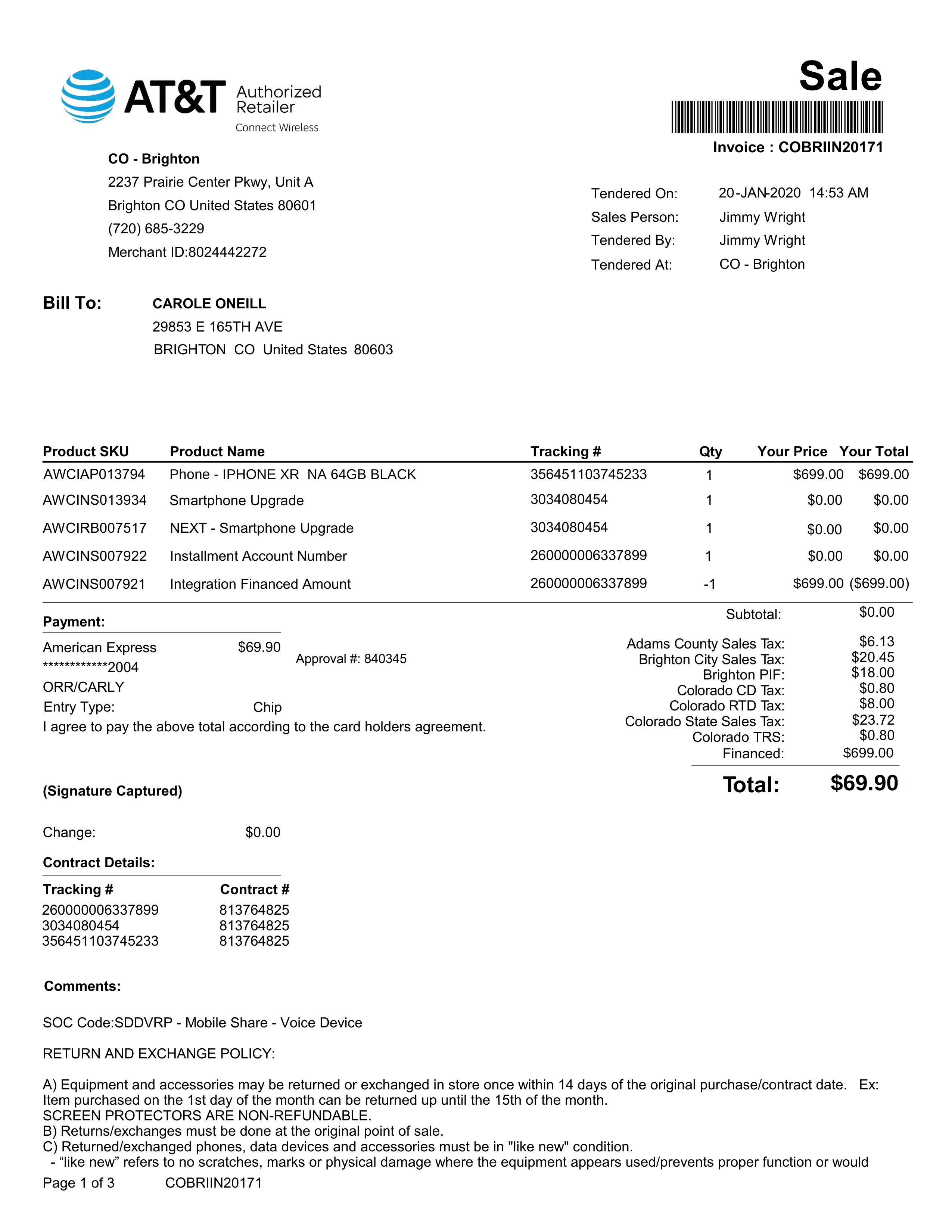 AT&T Retail Sales Invoice — page 1