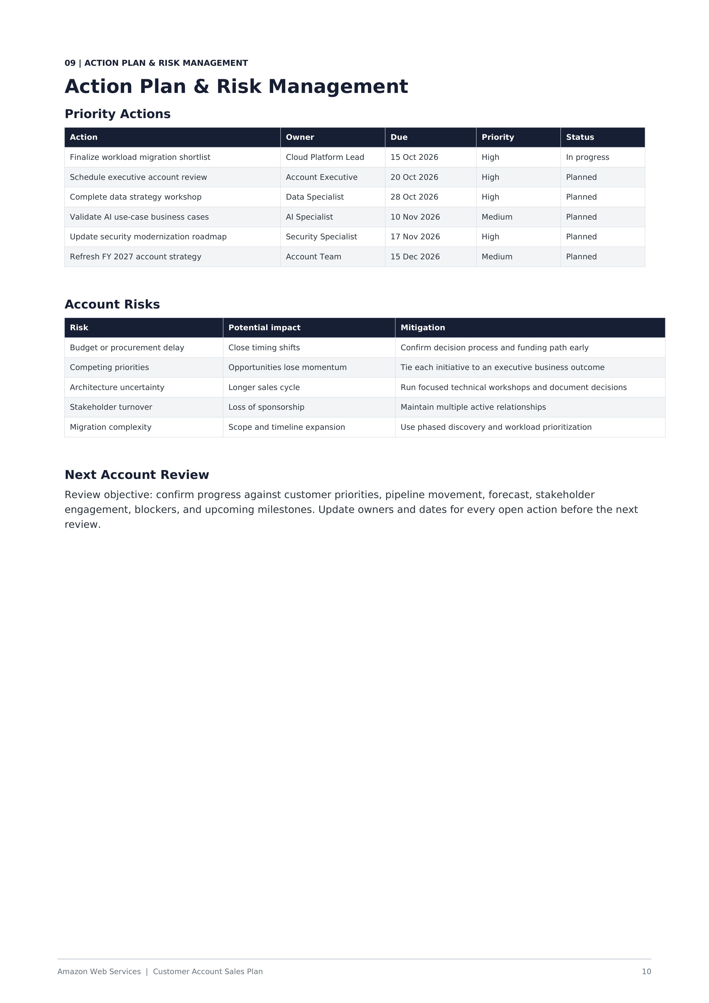 AWS Customer Account Sales Plan — page 10