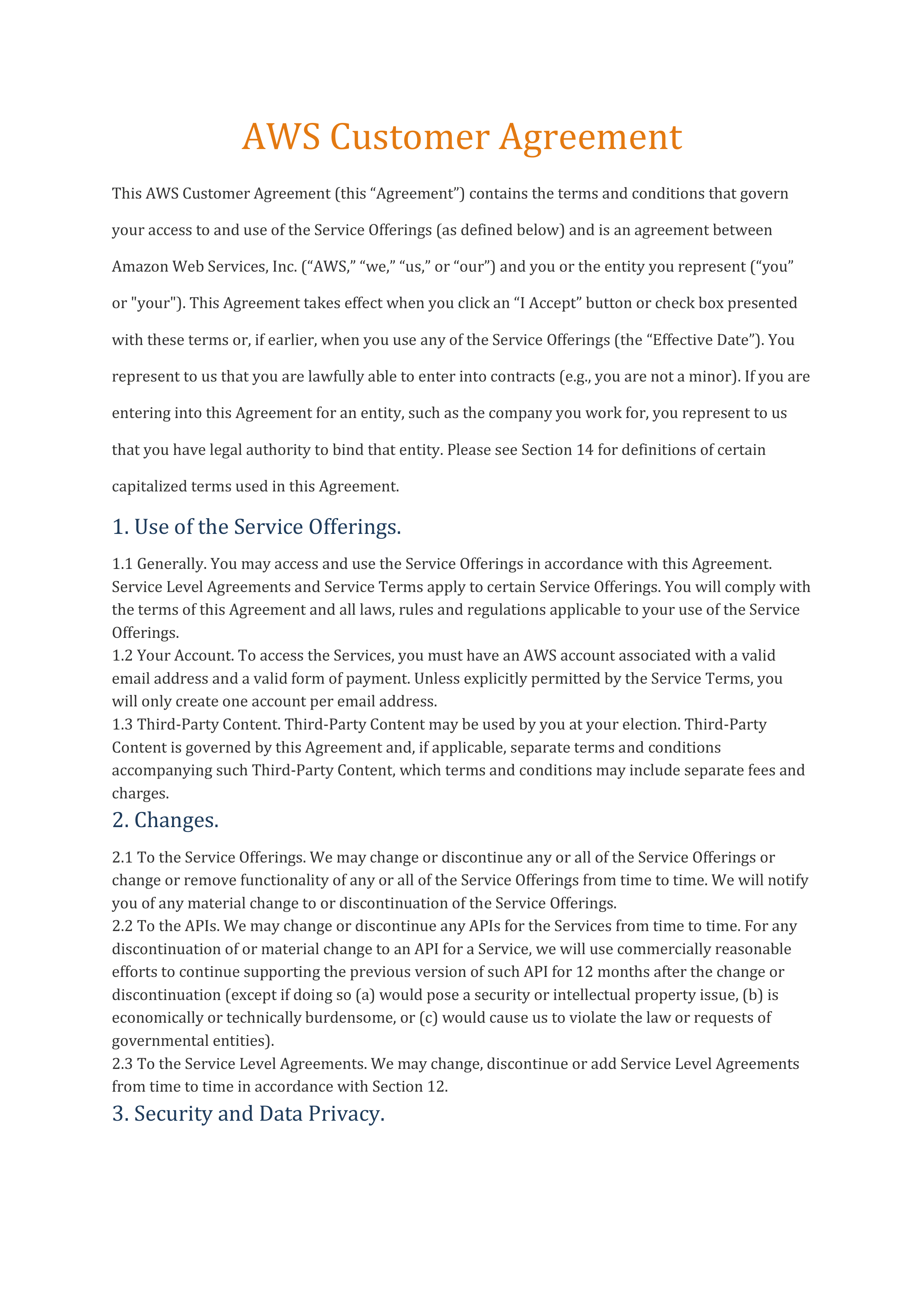 AWS Customer Agreement — page 1