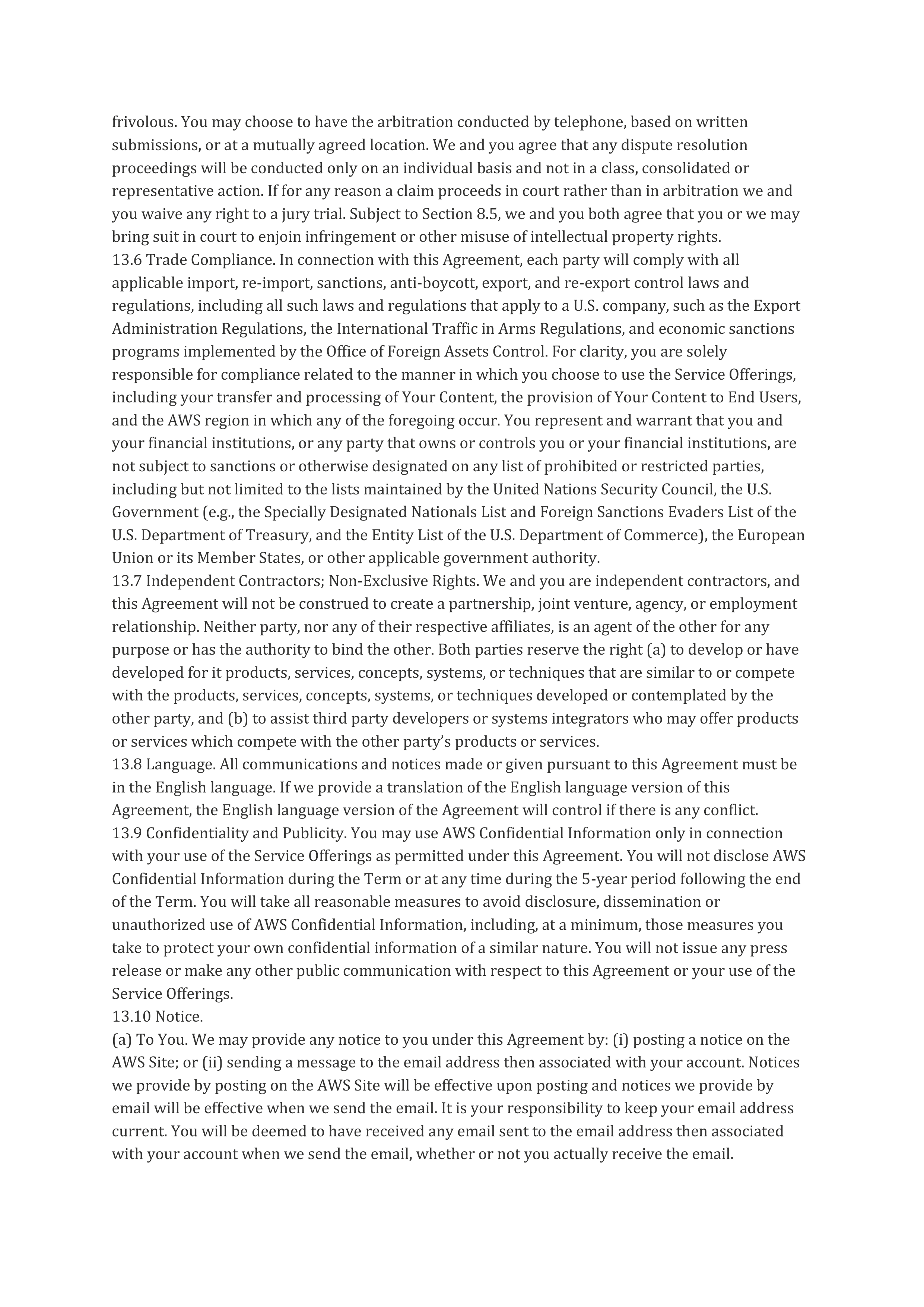 AWS Customer Agreement — page 8