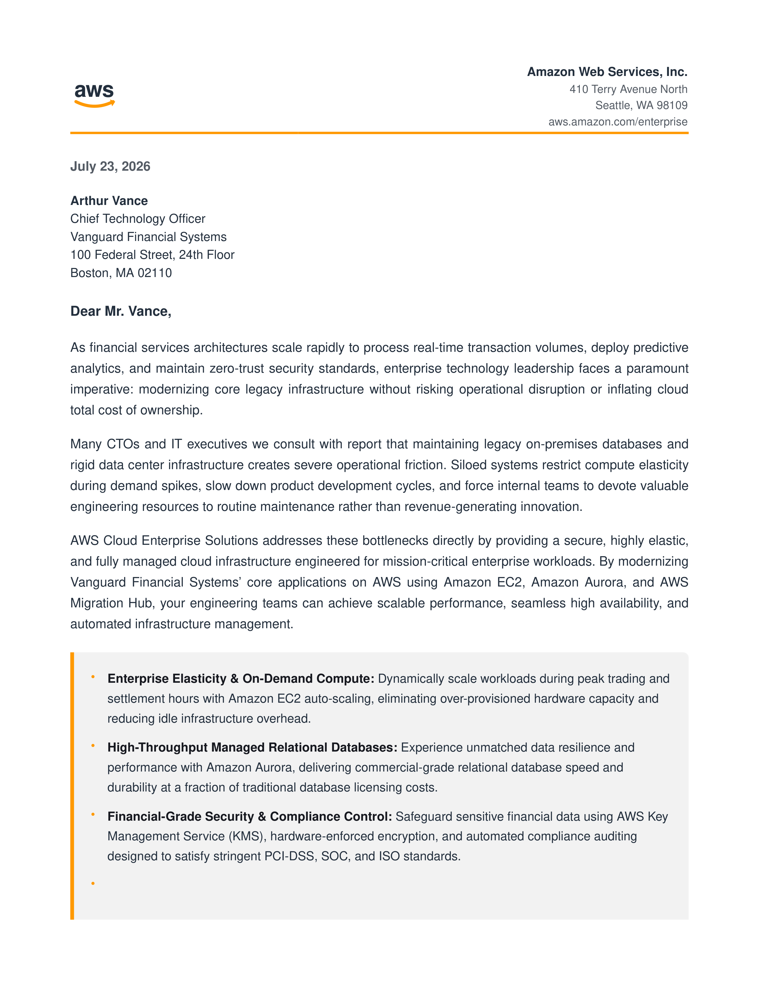 AWS Sales Letter — page 1