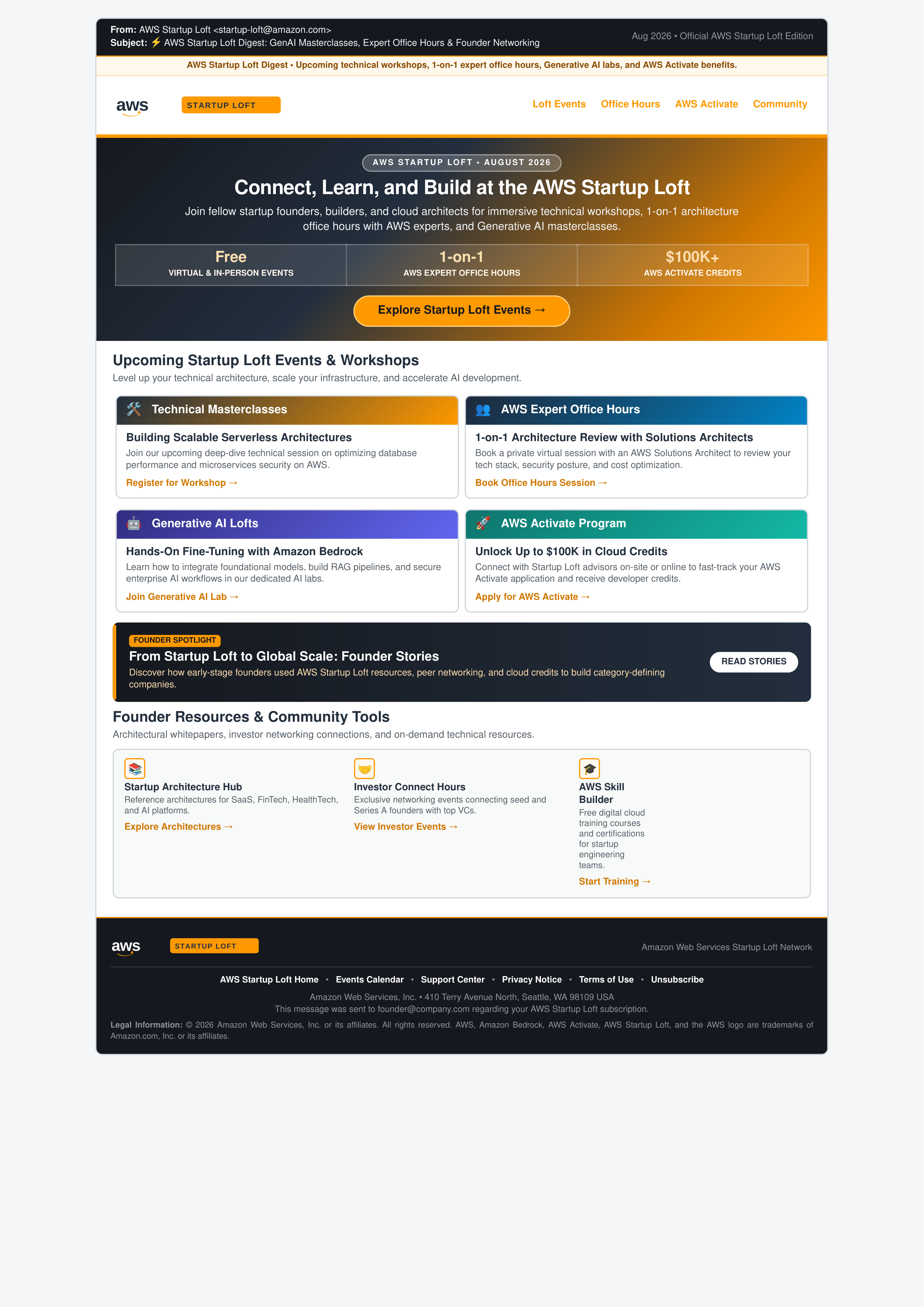 AWS Startup Loft Email Newsletter — page 1