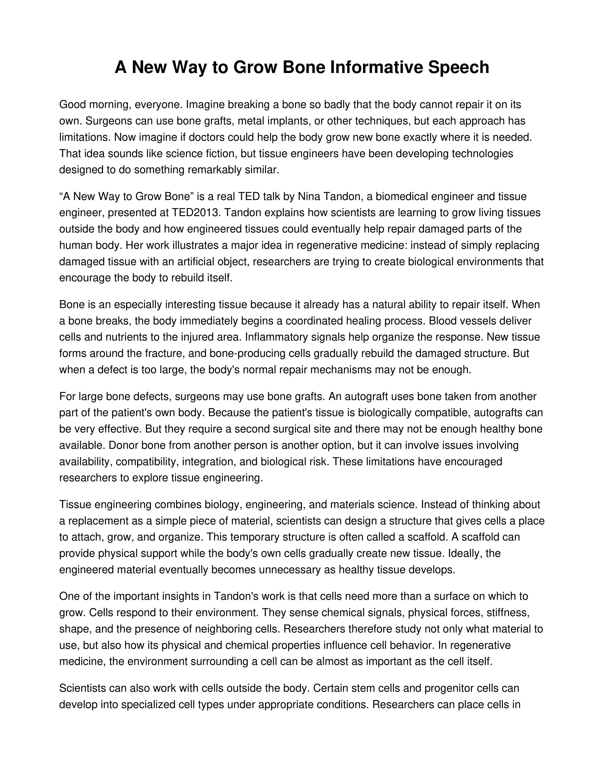 A New Way to Grow Bone Informative Speech — page 1
