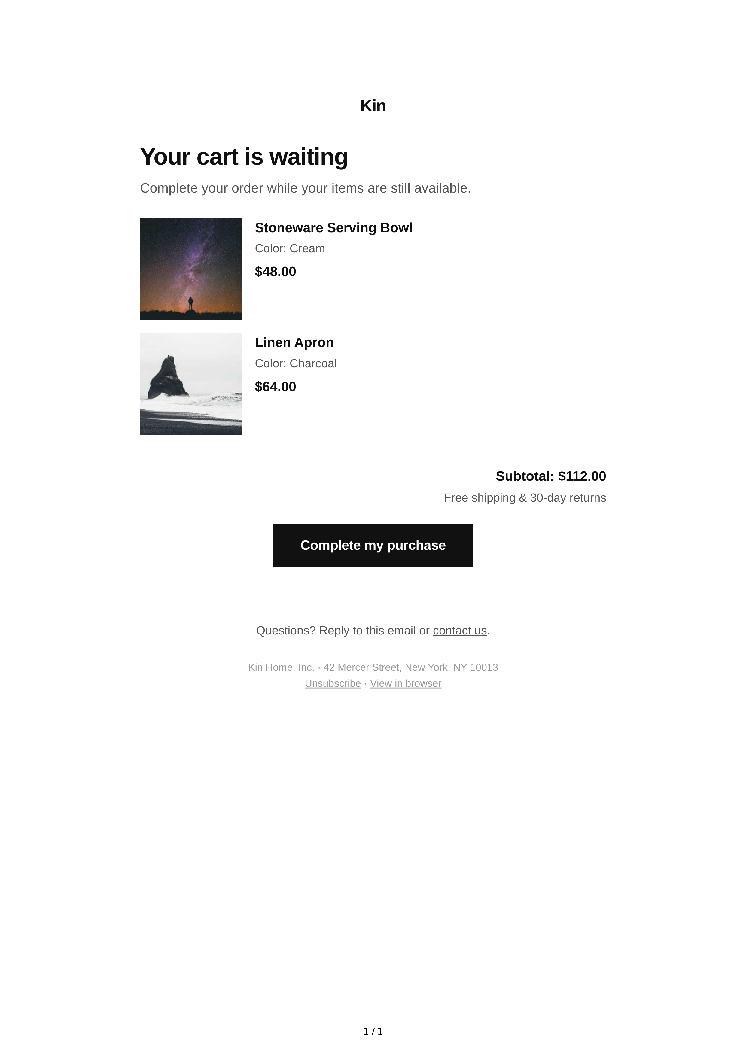 Abandoned Cart Email — page 1