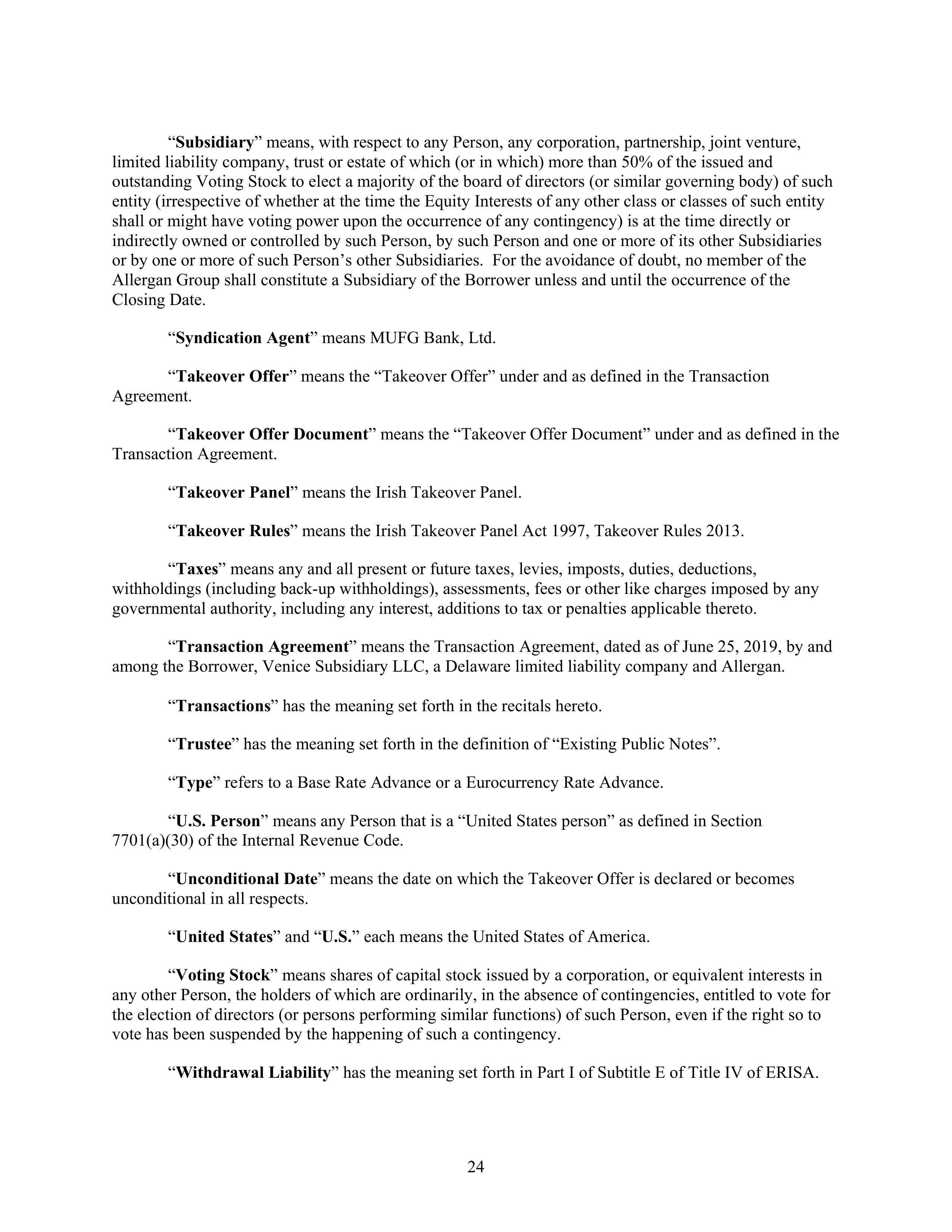 AbbVie Bridge Credit Agreement — page 28