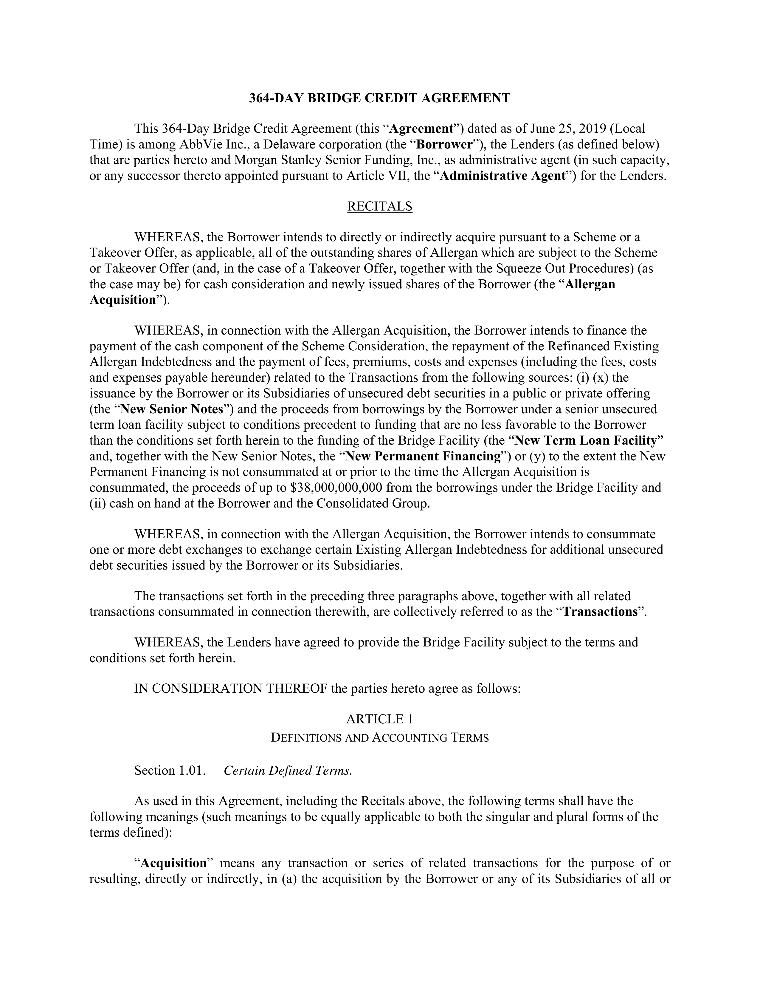 AbbVie Bridge Credit Agreement — page 5