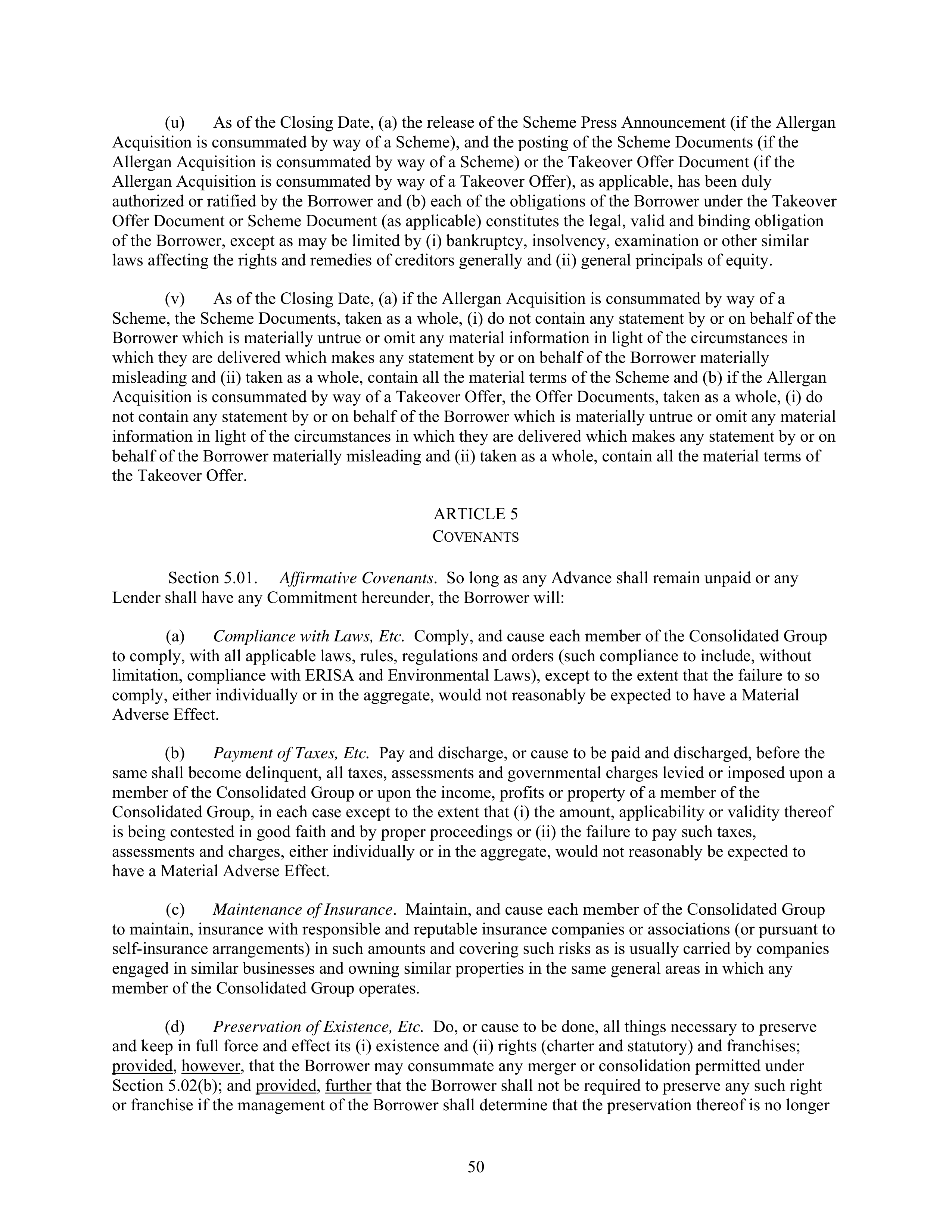 AbbVie Bridge Credit Agreement — page 54