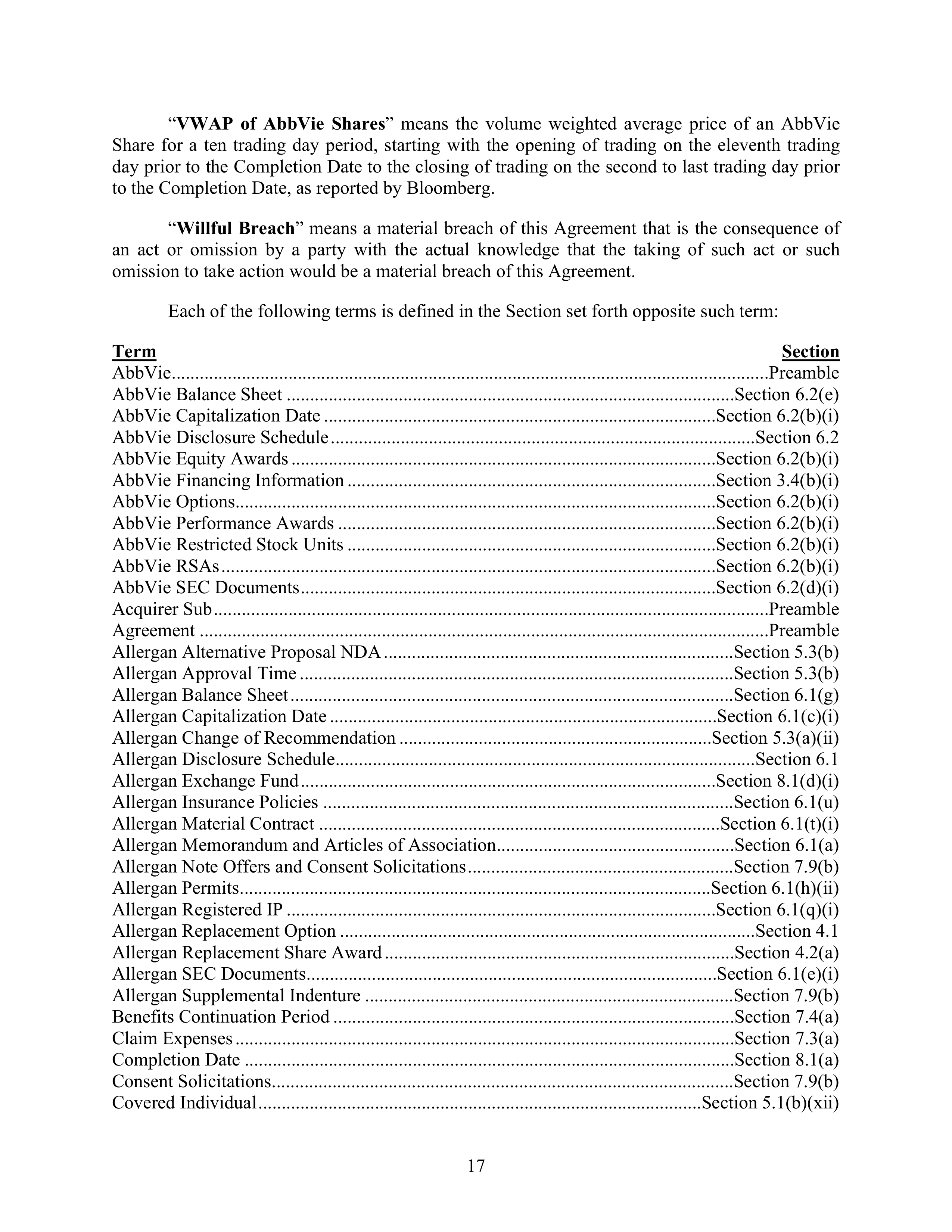 AbbVie Transaction Agreement — page 20